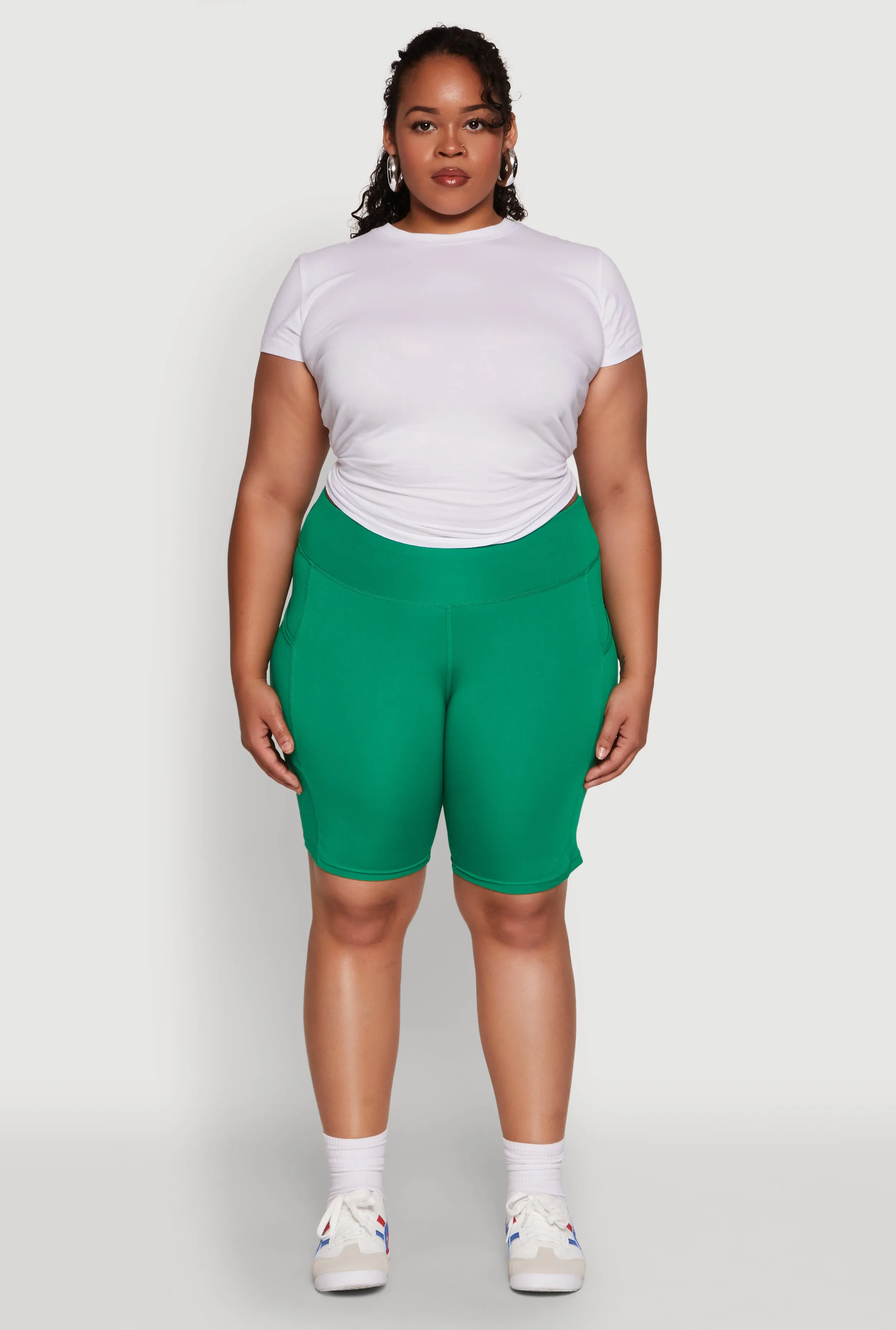 Plus Size Cell Phone Pocket High Waist Biker Shorts sold by Rainbow