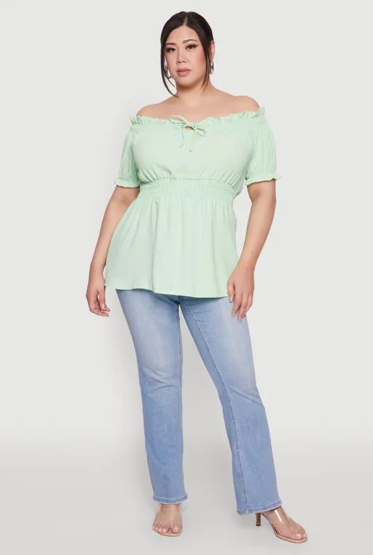 Plus Size Off the Shoulder Peplum Top sold by Rainbow