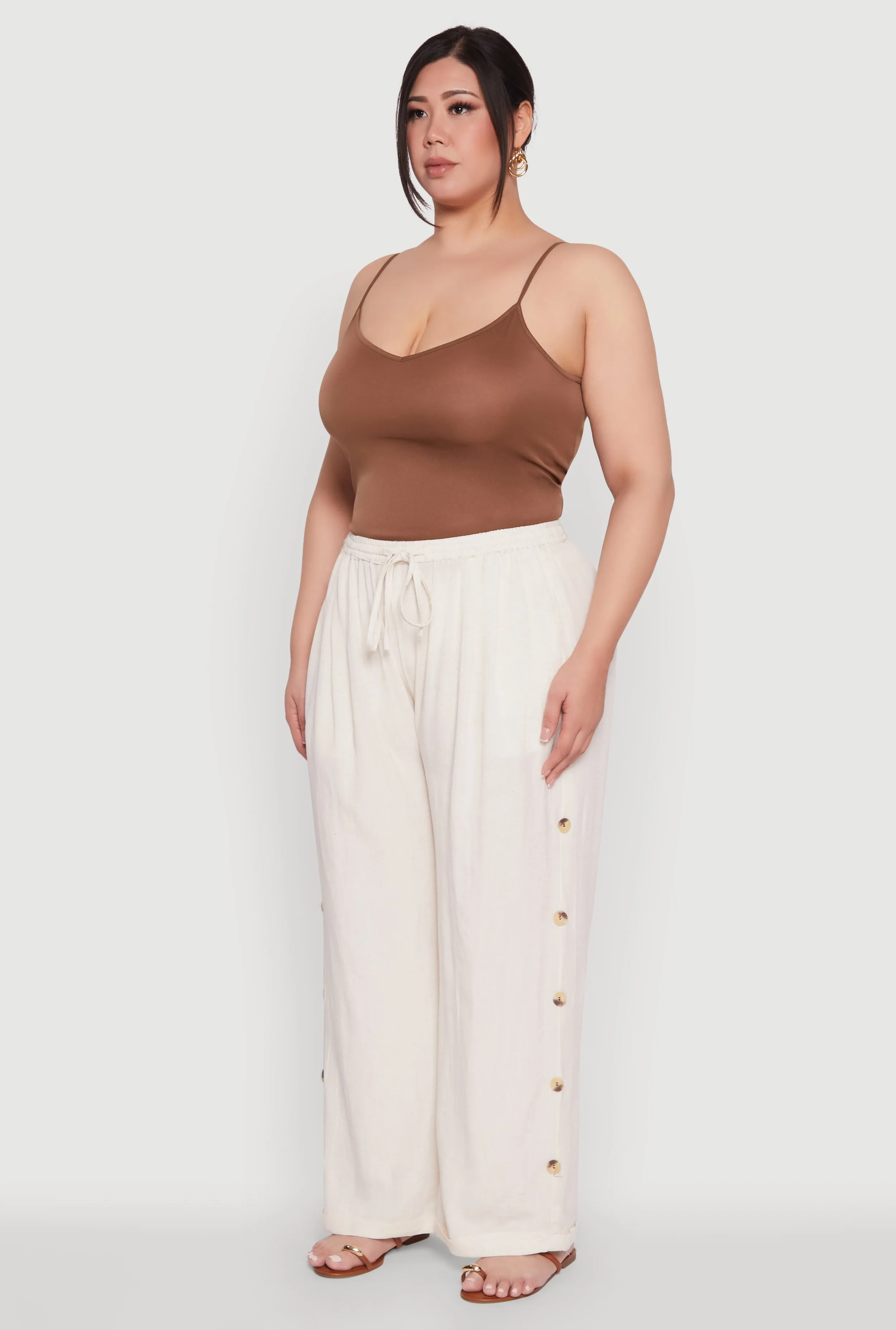 Plus Size Side Button Detail Linen Pants sold by Rainbow product image thumbnail 3