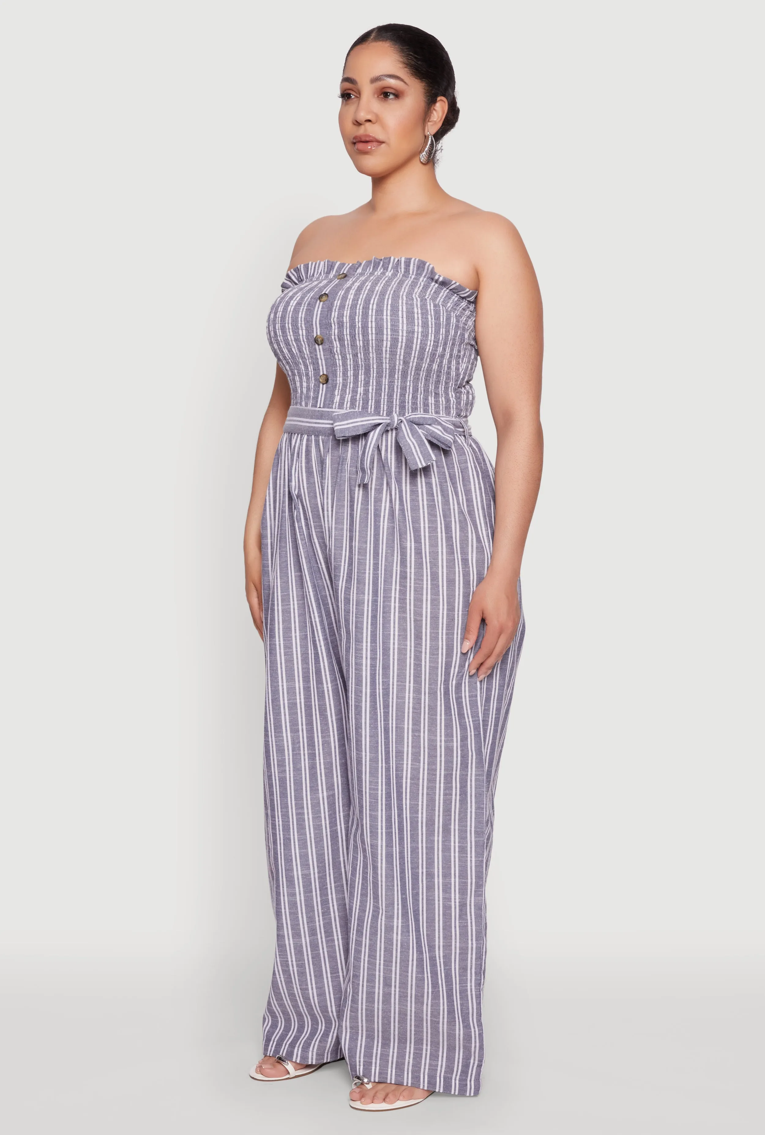 Plus Size Smocked Pinstripe Jumpsuit sold by Rainbow product image thumbnail 3