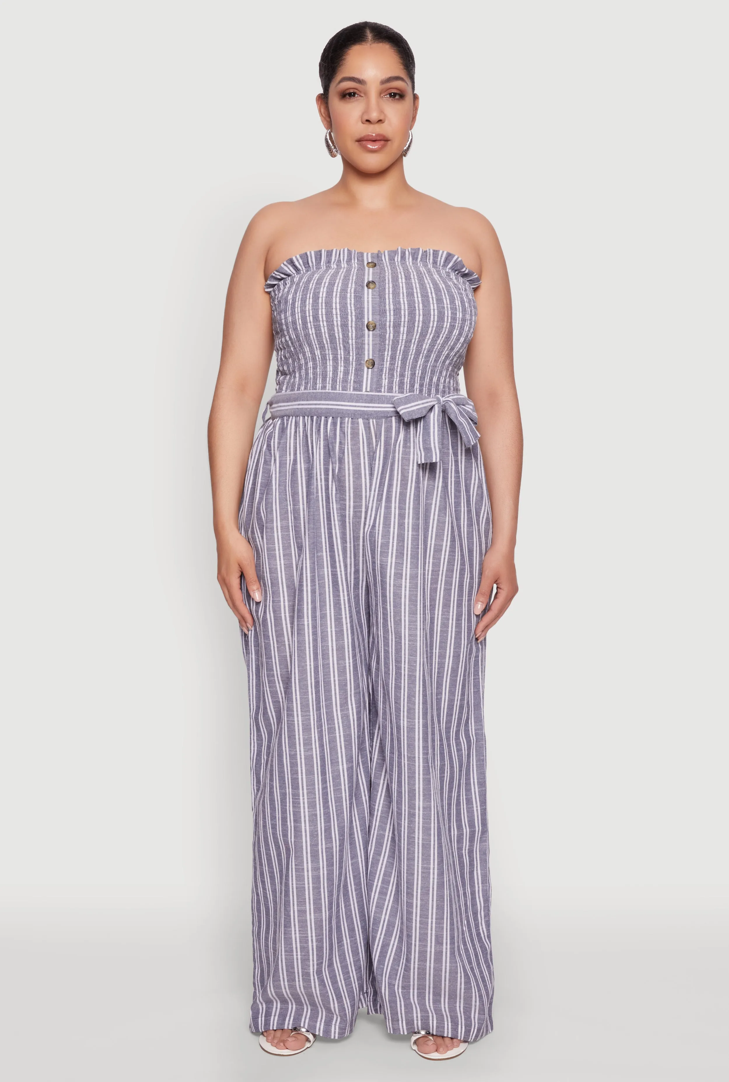 Plus Size Smocked Pinstripe Jumpsuit sold by Rainbow product image thumbnail 2