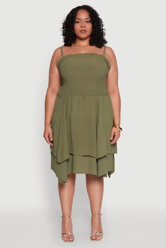 Plus Size Smocked Ruffle Tiered Dress sold by Rainbow