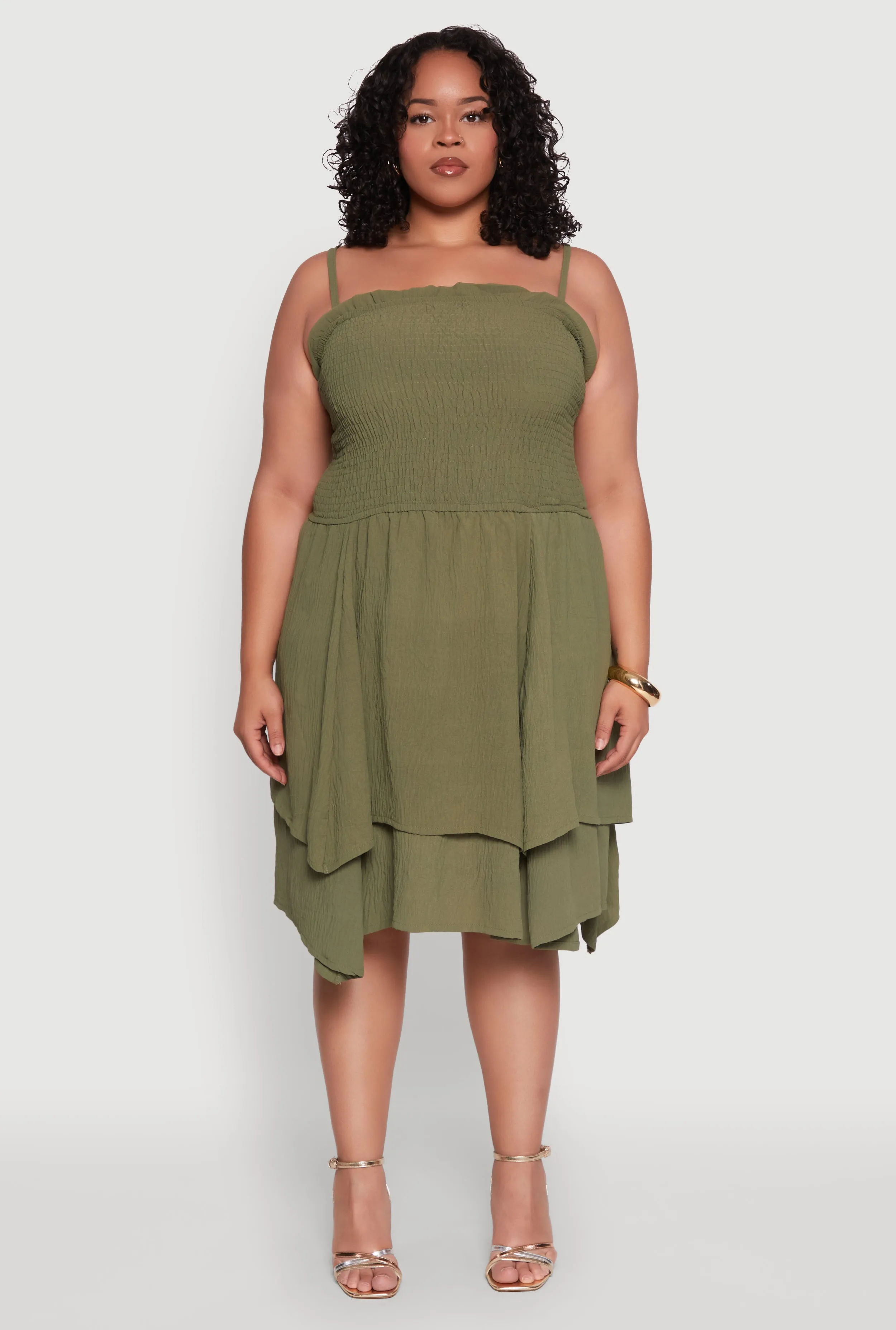 Plus Size Smocked Ruffle Tiered Dress sold by Rainbow