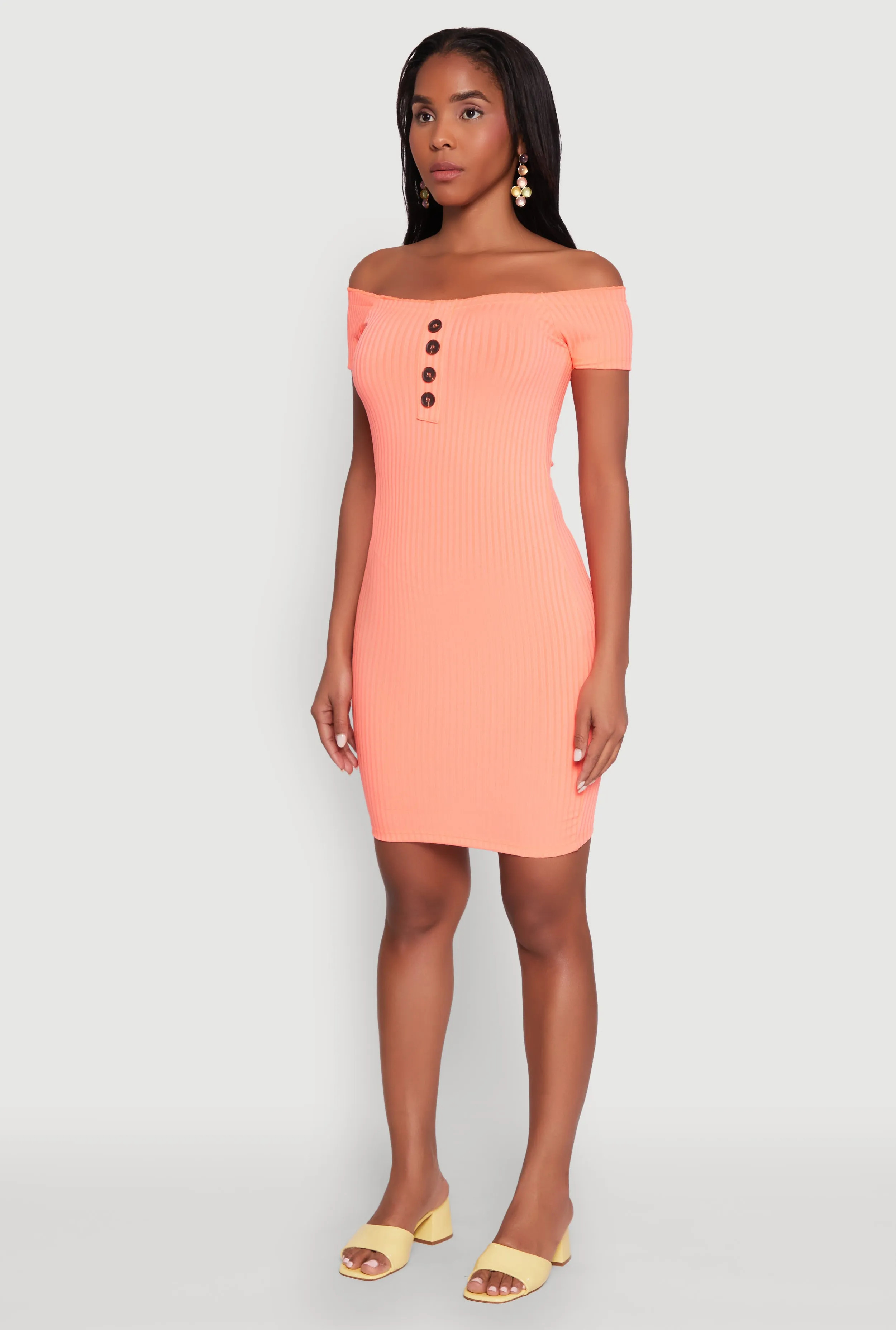 Faux Button Detail Off the Shoulder Mini Dress sold by Rainbow product image thumbnail 3