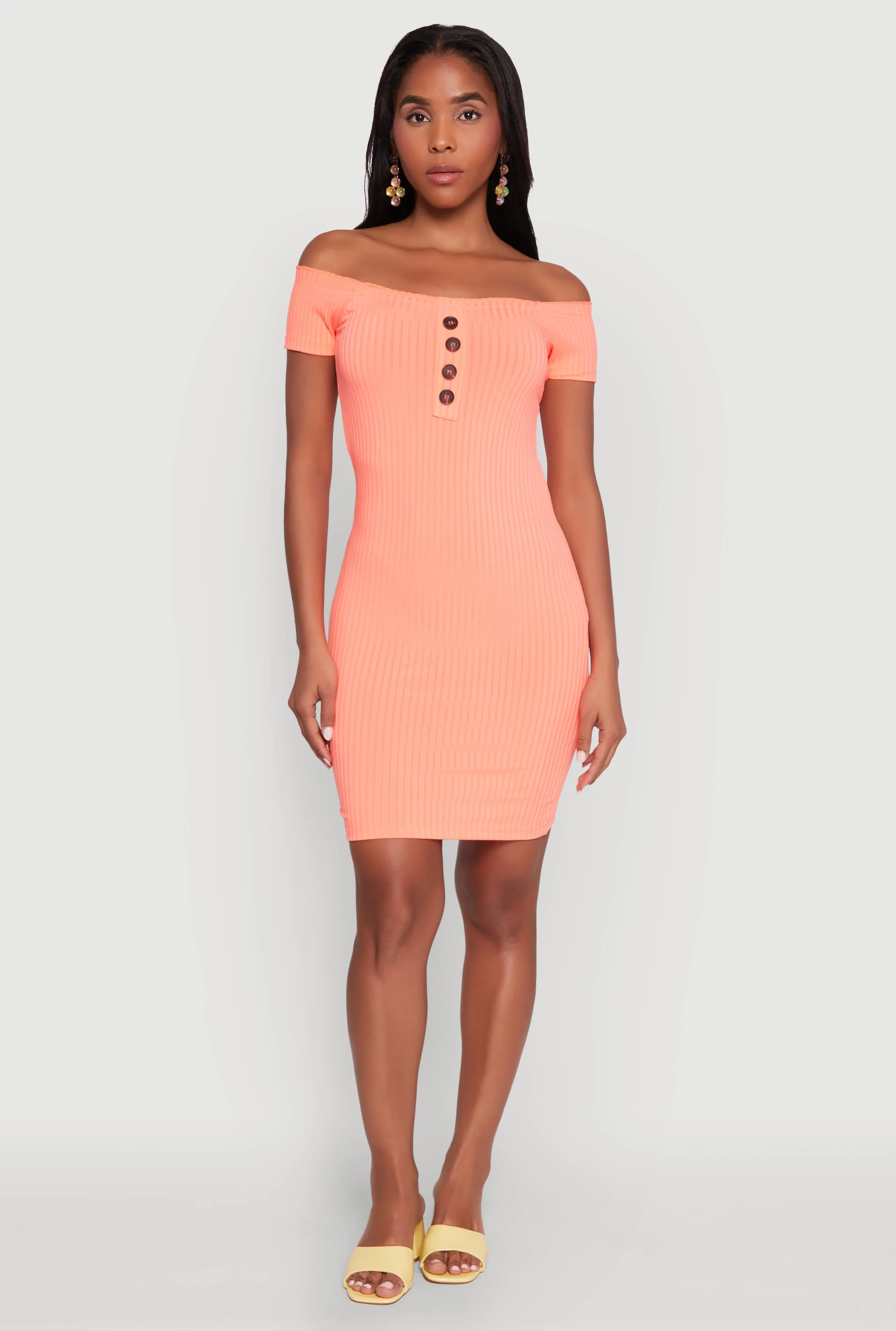 Faux Button Detail Off the Shoulder Mini Dress sold by Rainbow product image thumbnail 2