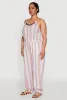 Plus Size Striped Wood Beaded Trim Jumpsuit sold by Rainbow