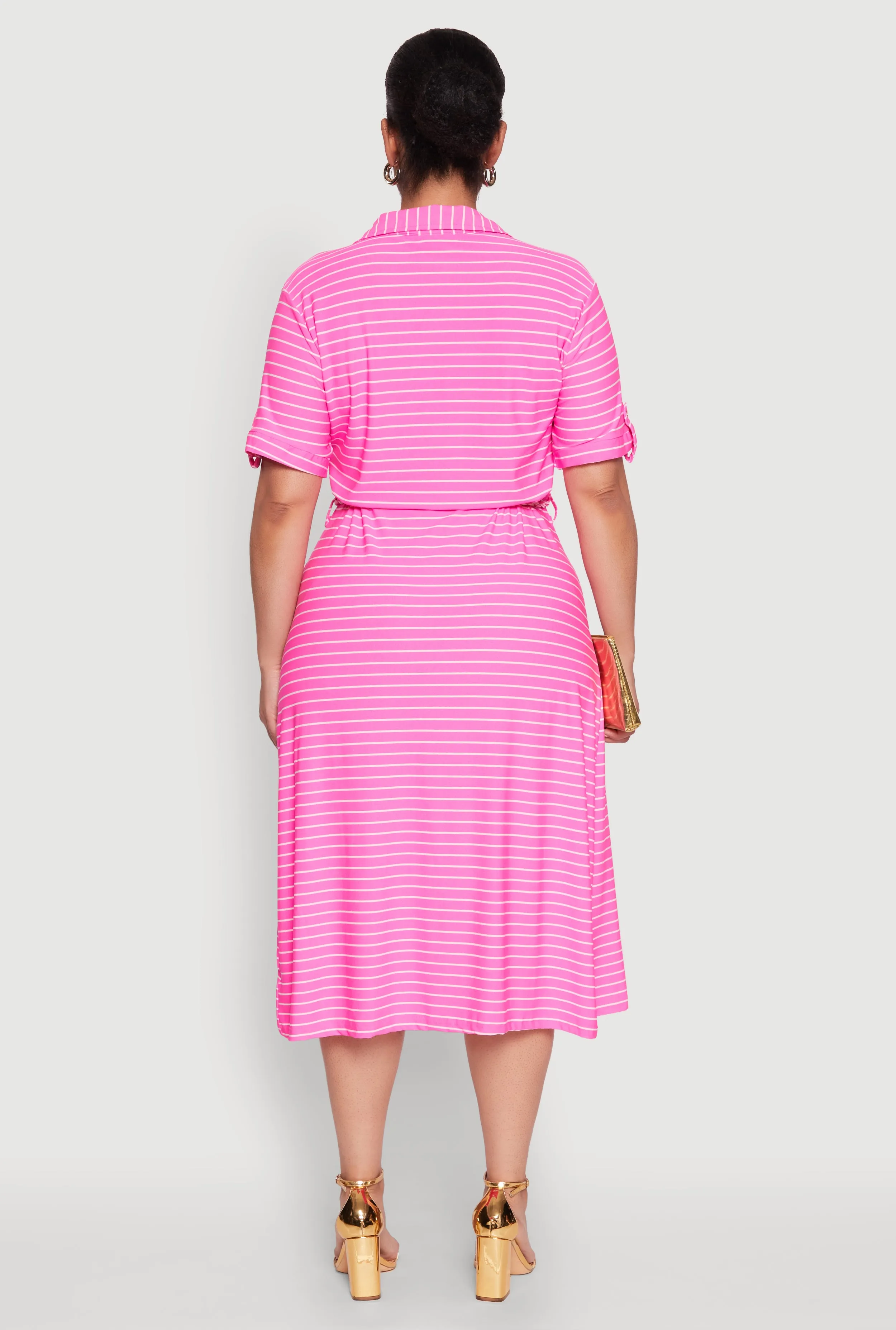 Plus Size Striped Tie Waist Button Front Shirt Dress sold by Rainbow product image thumbnail 5