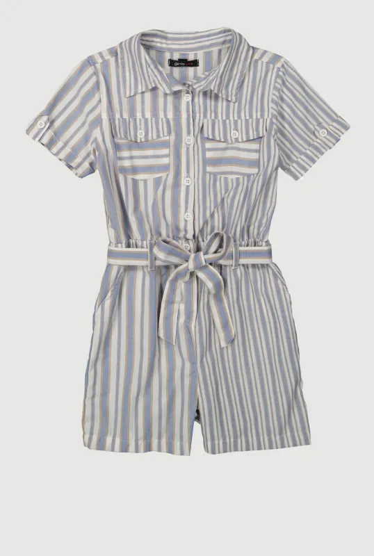 Girls Striped Button Front Romper sold by Rainbow