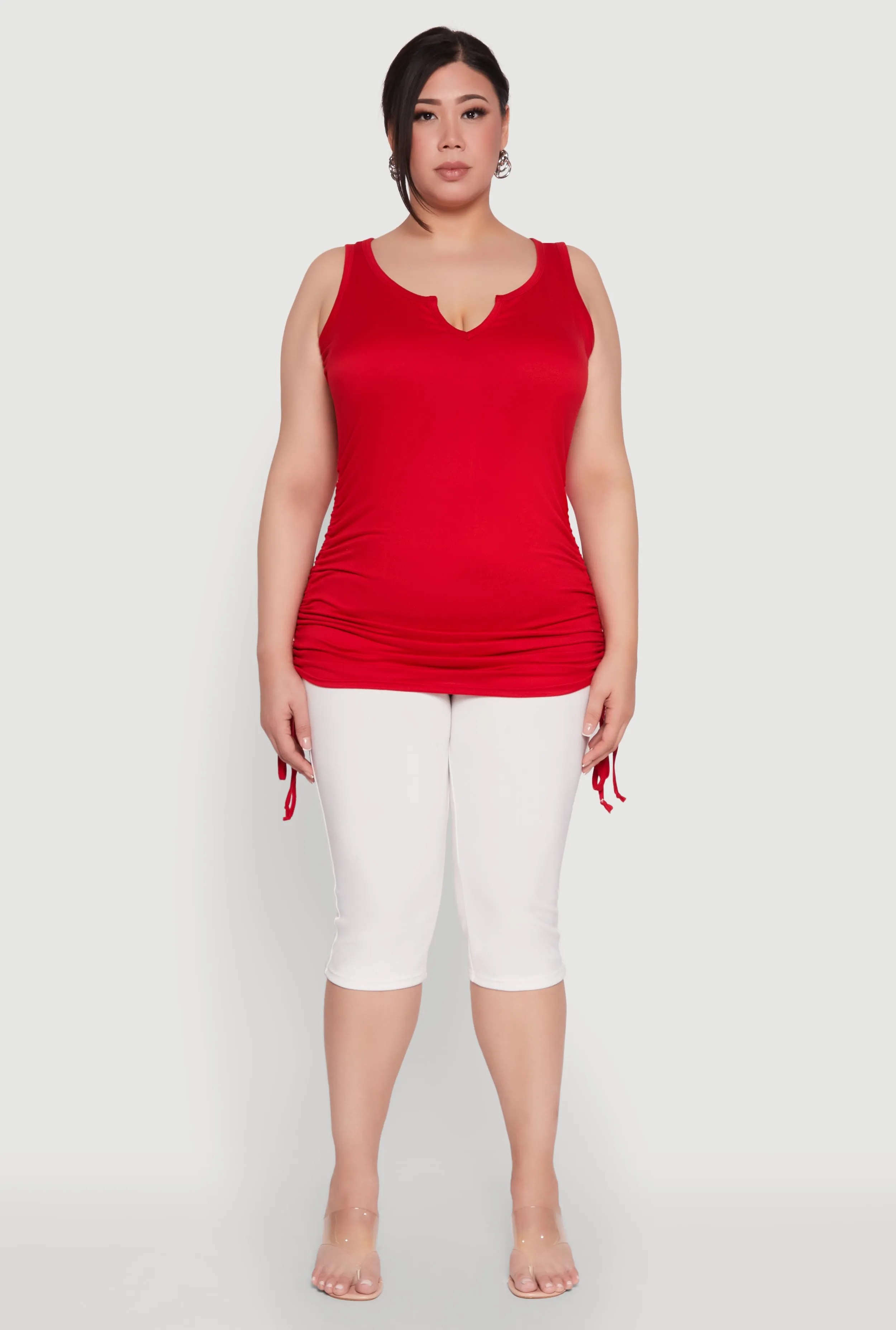 Plus Size Ruched Notch Neck Tank Top sold by Rainbow