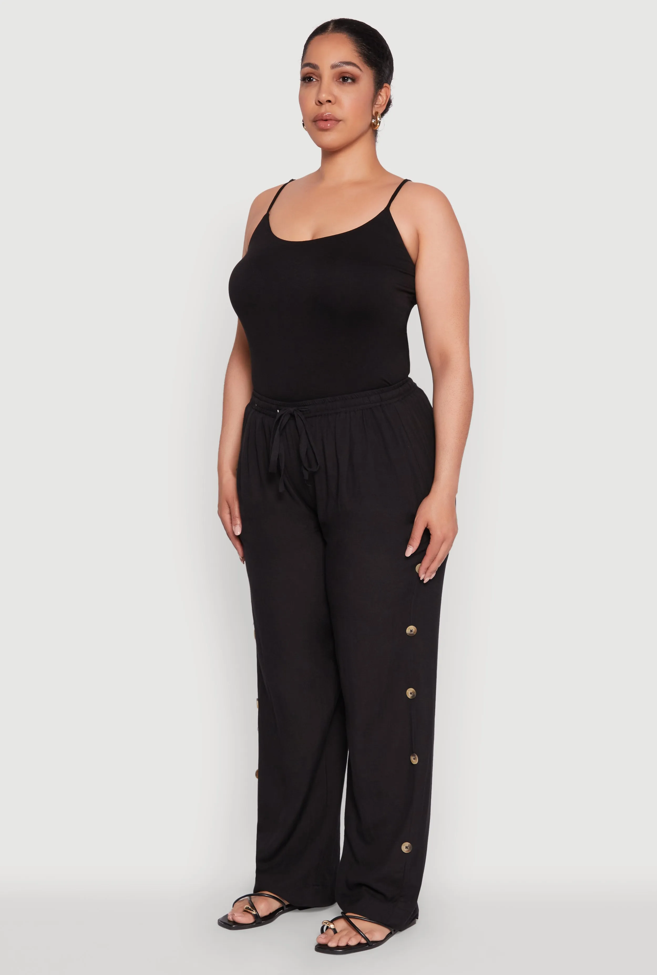 Plus Size Side Button Detail Linen Pants sold by Rainbow product image thumbnail 3