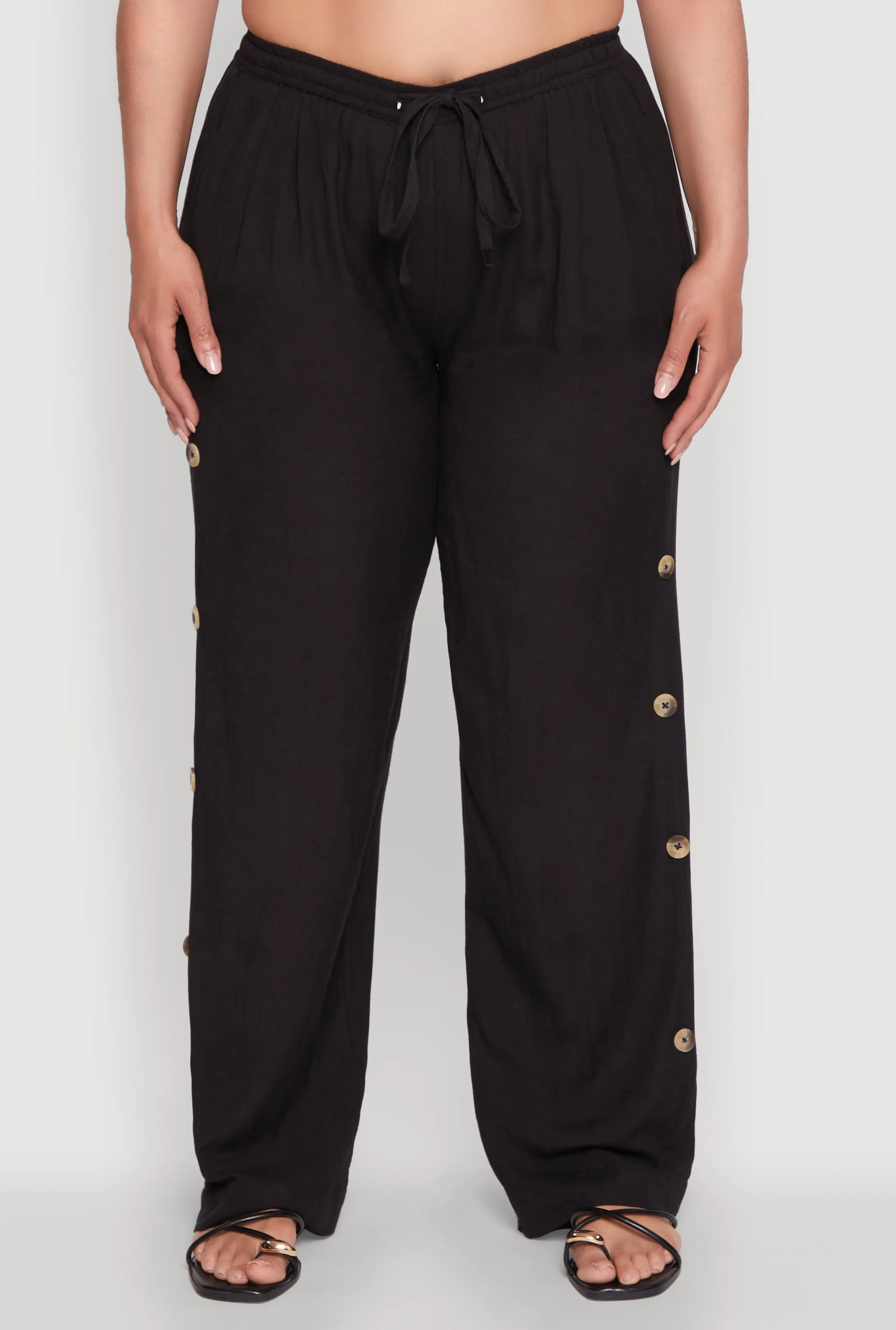 Plus Size Side Button Detail Linen Pants sold by Rainbow product image thumbnail 5