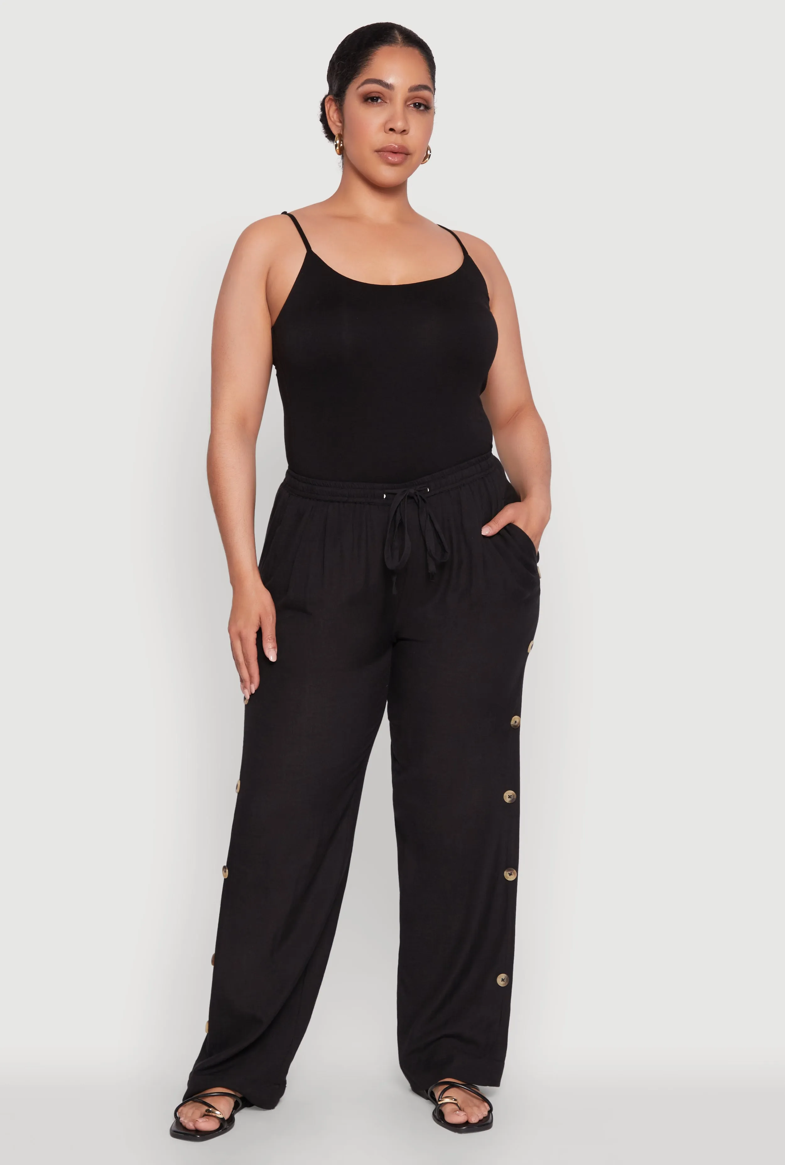 Plus Size Side Button Detail Linen Pants sold by Rainbow product image thumbnail 2