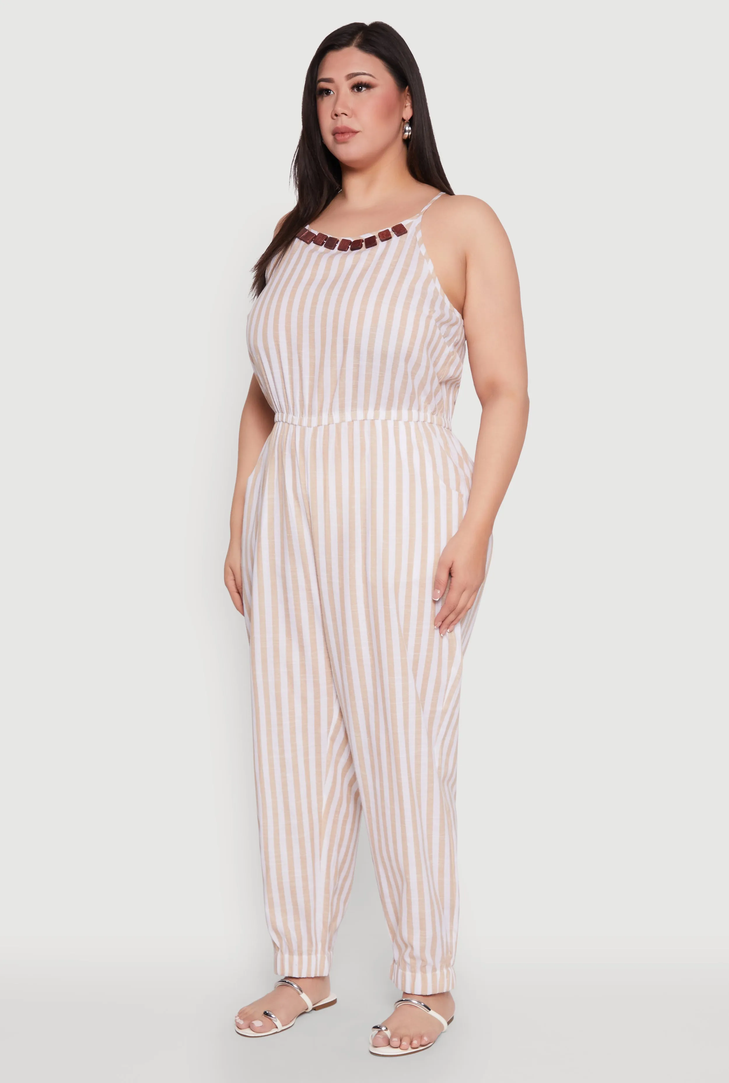 Plus Size Wooden Beaded Detail Striped Jumpsuit sold by Rainbow product image thumbnail 3