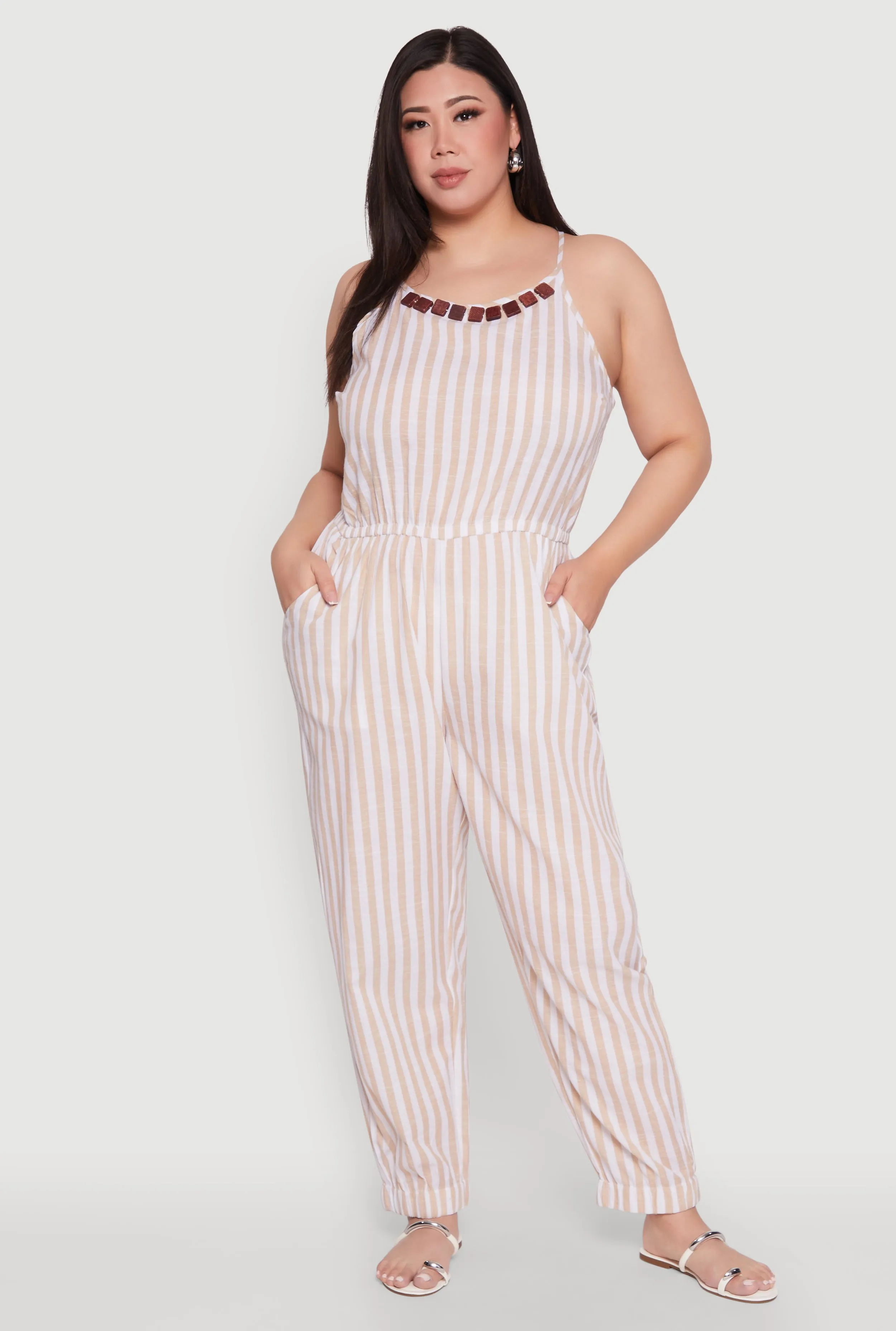 Plus Size Wooden Beaded Detail Striped Jumpsuit sold by Rainbow product image thumbnail 2
