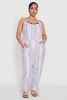 Plus Size Striped Wood Beaded Trim Jumpsuit sold by Rainbow