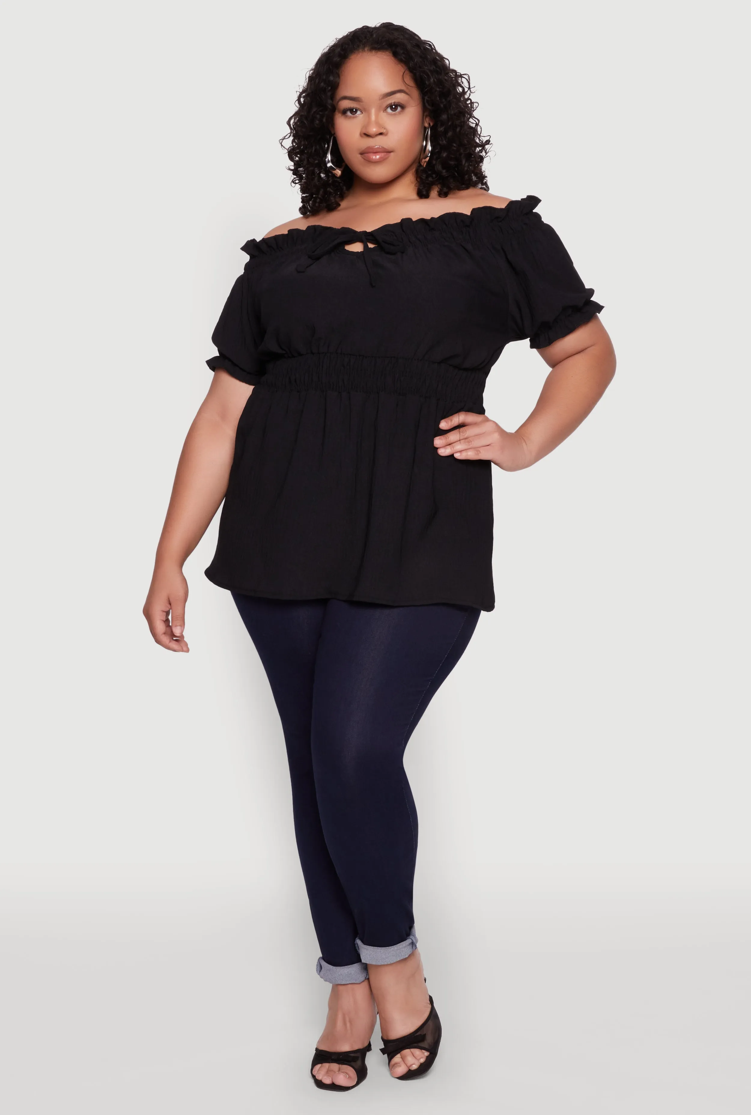 Plus Size Off the Shoulder Peplum Top sold by Rainbow