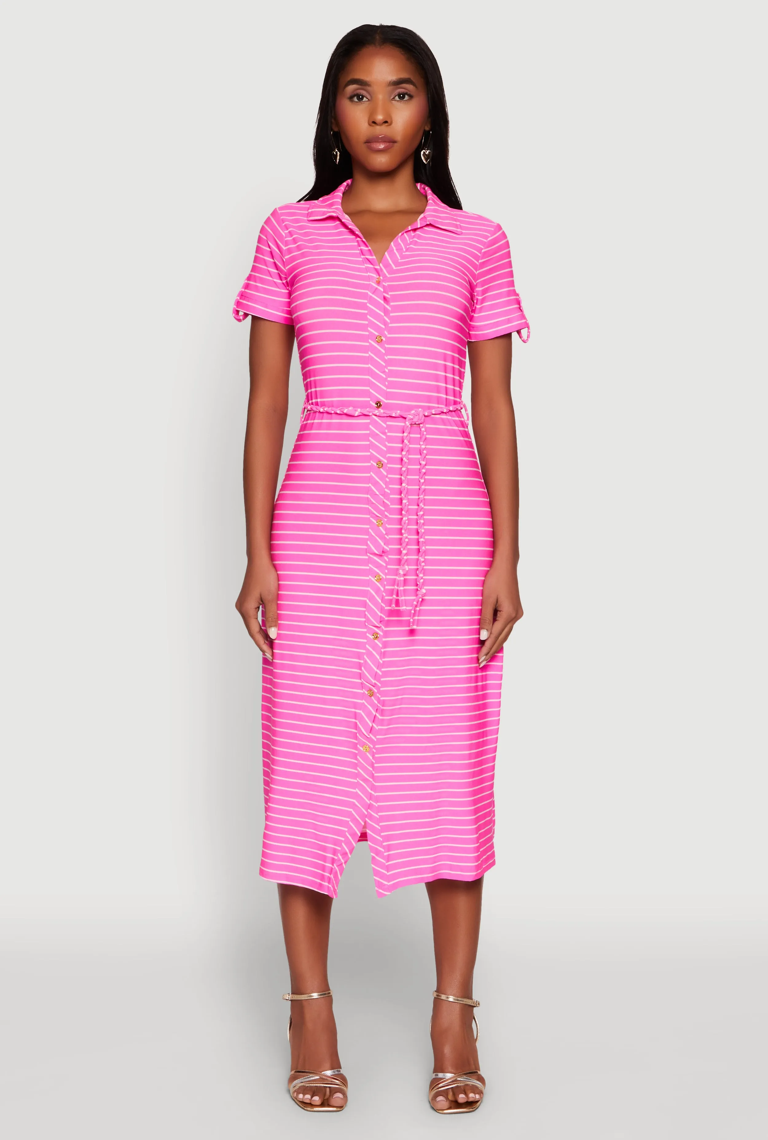 Crepe Knit Striped Shirt Dress sold by Rainbow