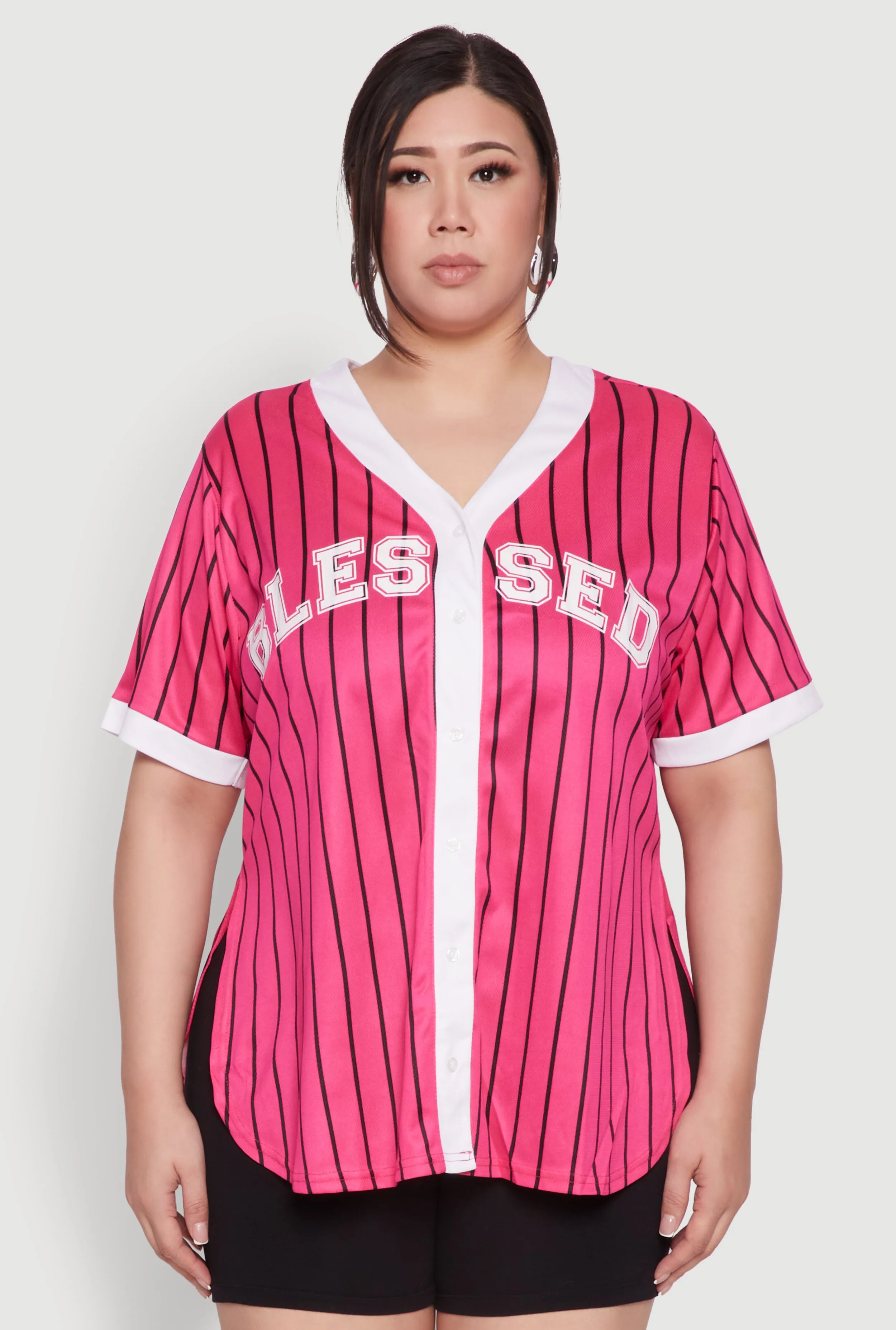 Plus Size Blessed Pinstripe Baseball Shirt sold by Rainbow product image thumbnail 2