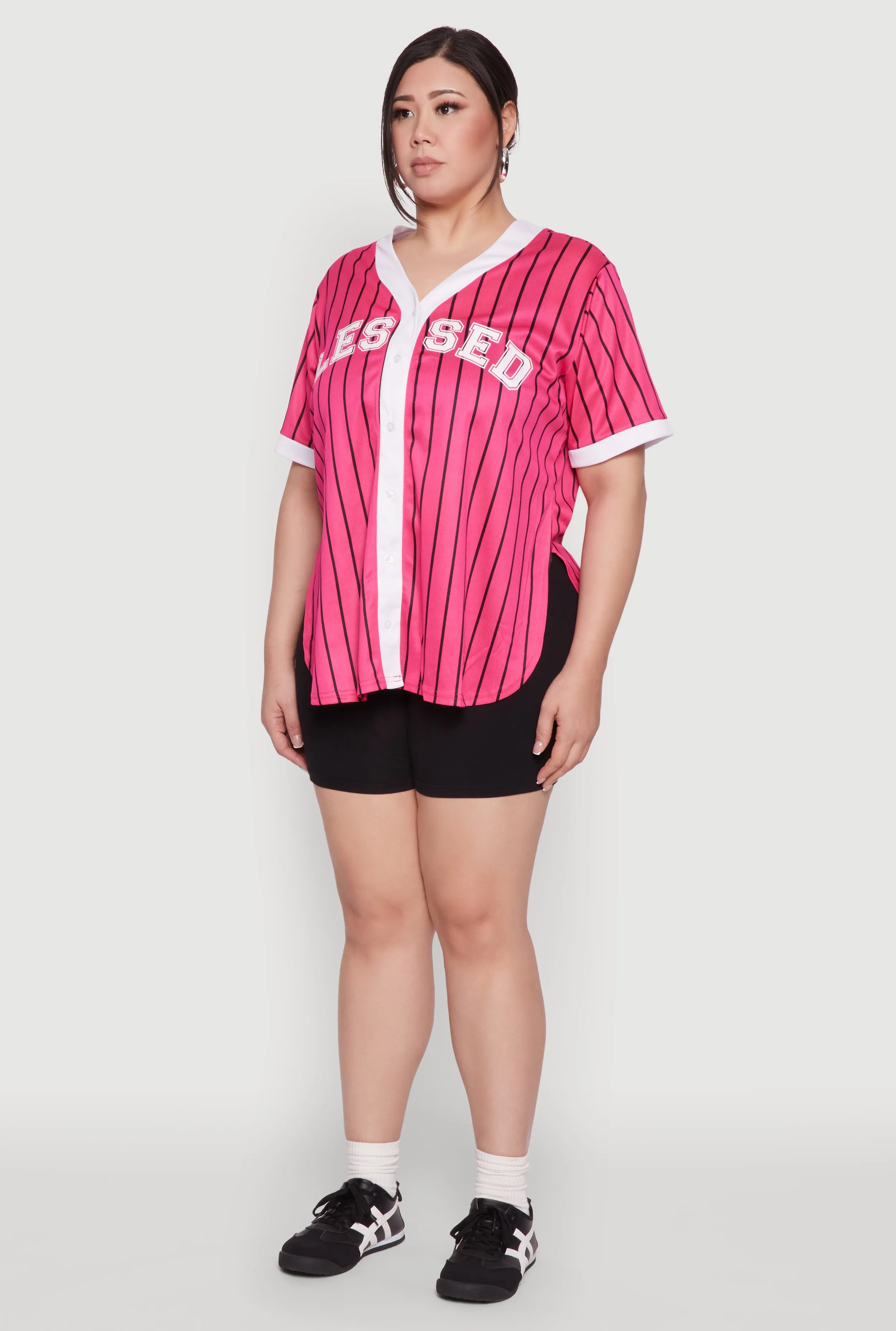 Plus Size Blessed Pinstripe Baseball Shirt sold by Rainbow product image thumbnail 5