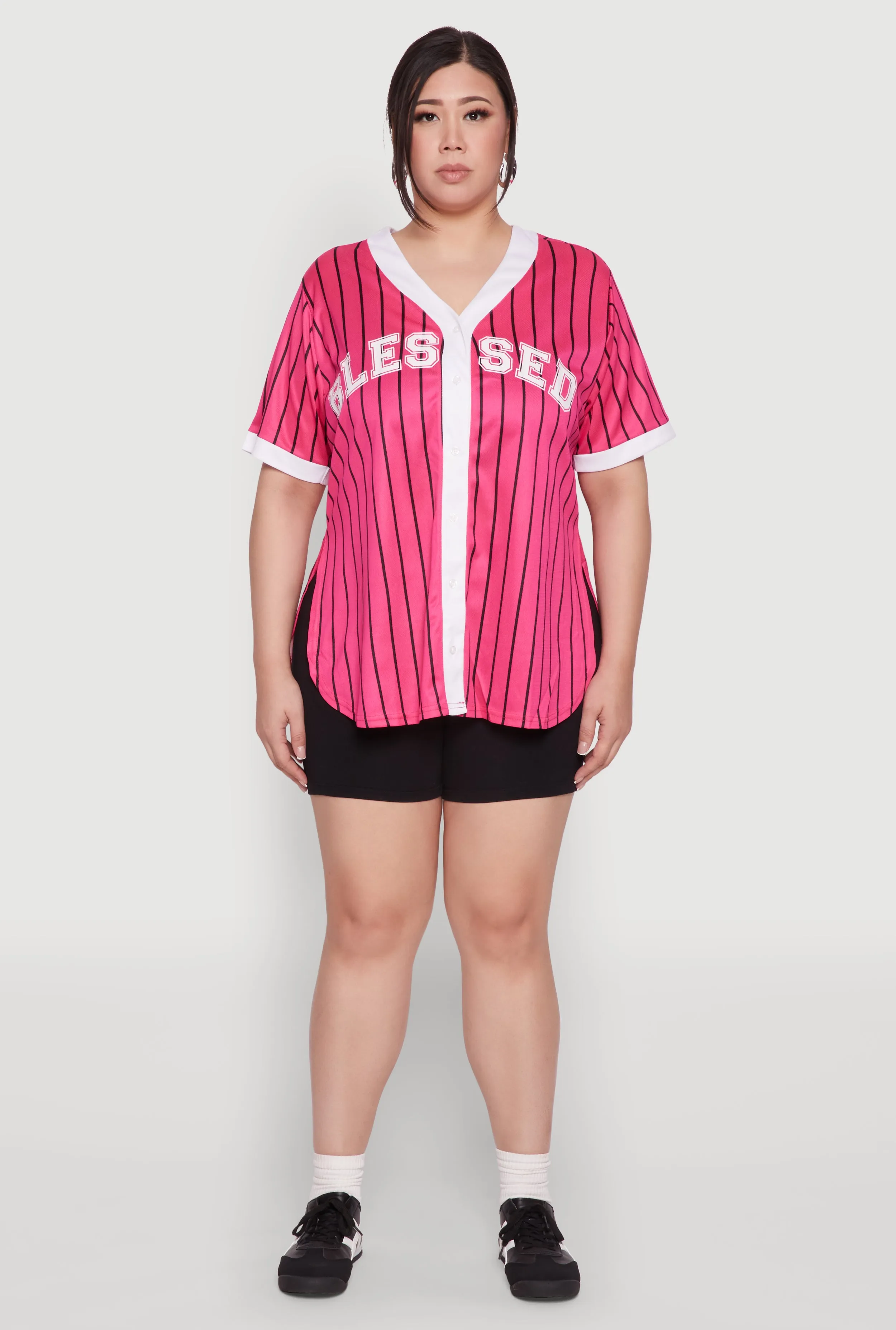 Plus Size Blessed Pinstripe Baseball Shirt sold by Rainbow product image thumbnail 3