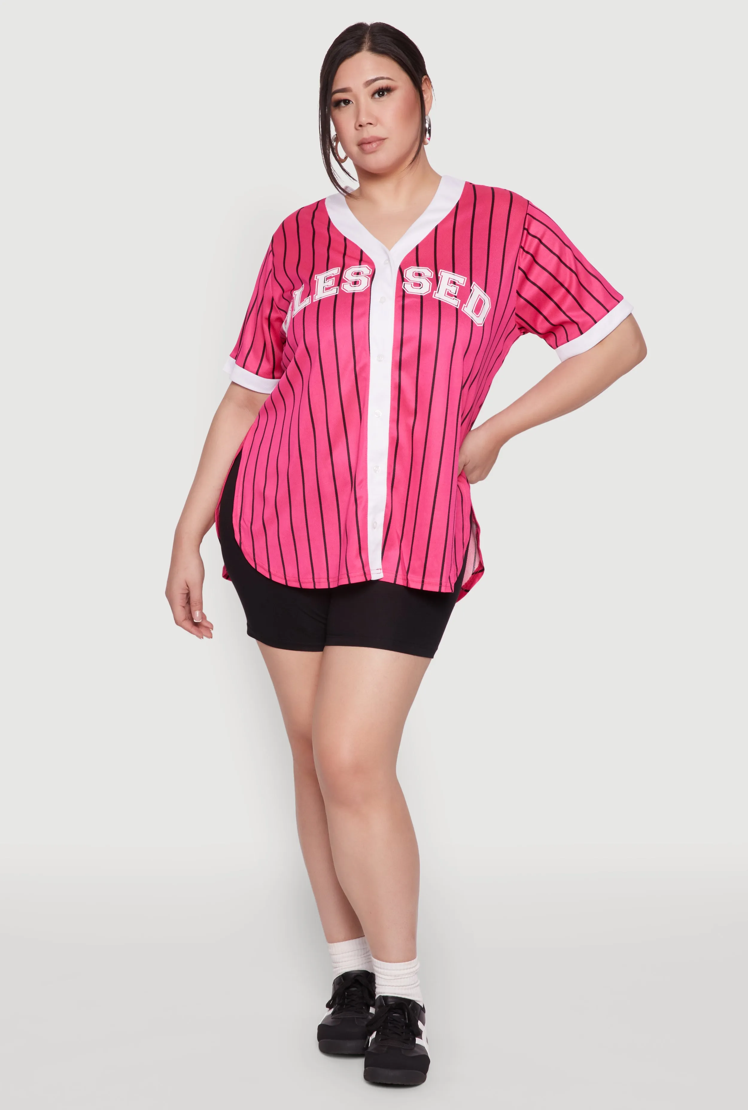 Plus Size Blessed Pinstripe Baseball Shirt sold by Rainbow