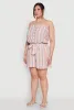 Plus Size Striped Tie Waist Belted Cargo Romper sold by Rainbow