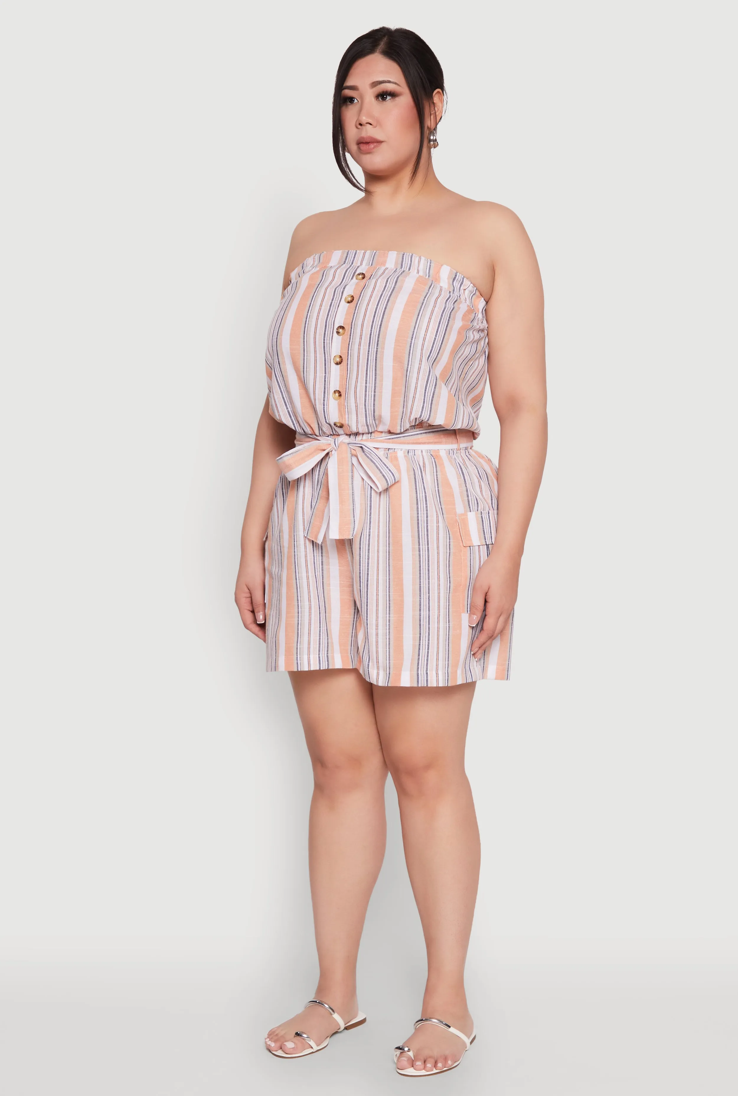 Plus Size Striped Tie Waist Belted Cargo Romper sold by Rainbow product image thumbnail 3