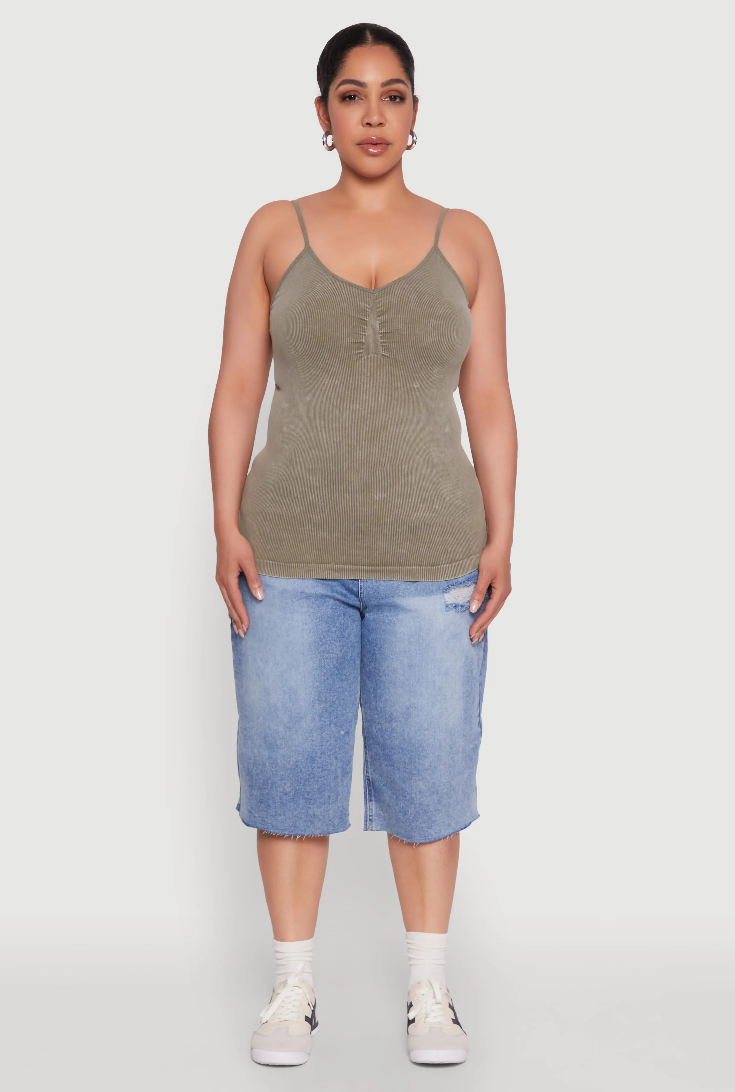 Plus Size Ribbed Knit Seamless Mineral Wash Cami sold by Rainbow