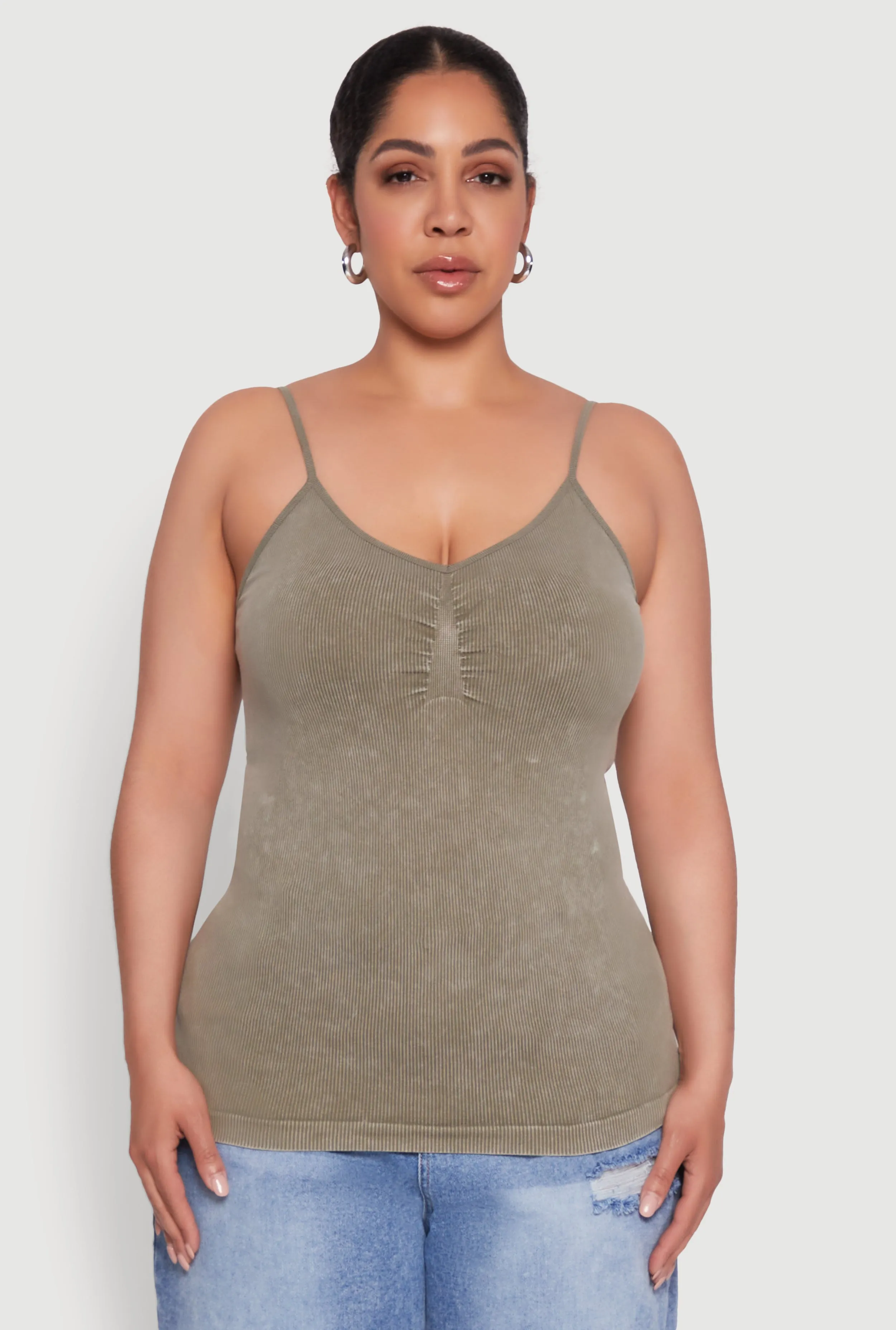 Plus Size Ribbed Knit Seamless Mineral Wash Cami sold by Rainbow product image thumbnail 2
