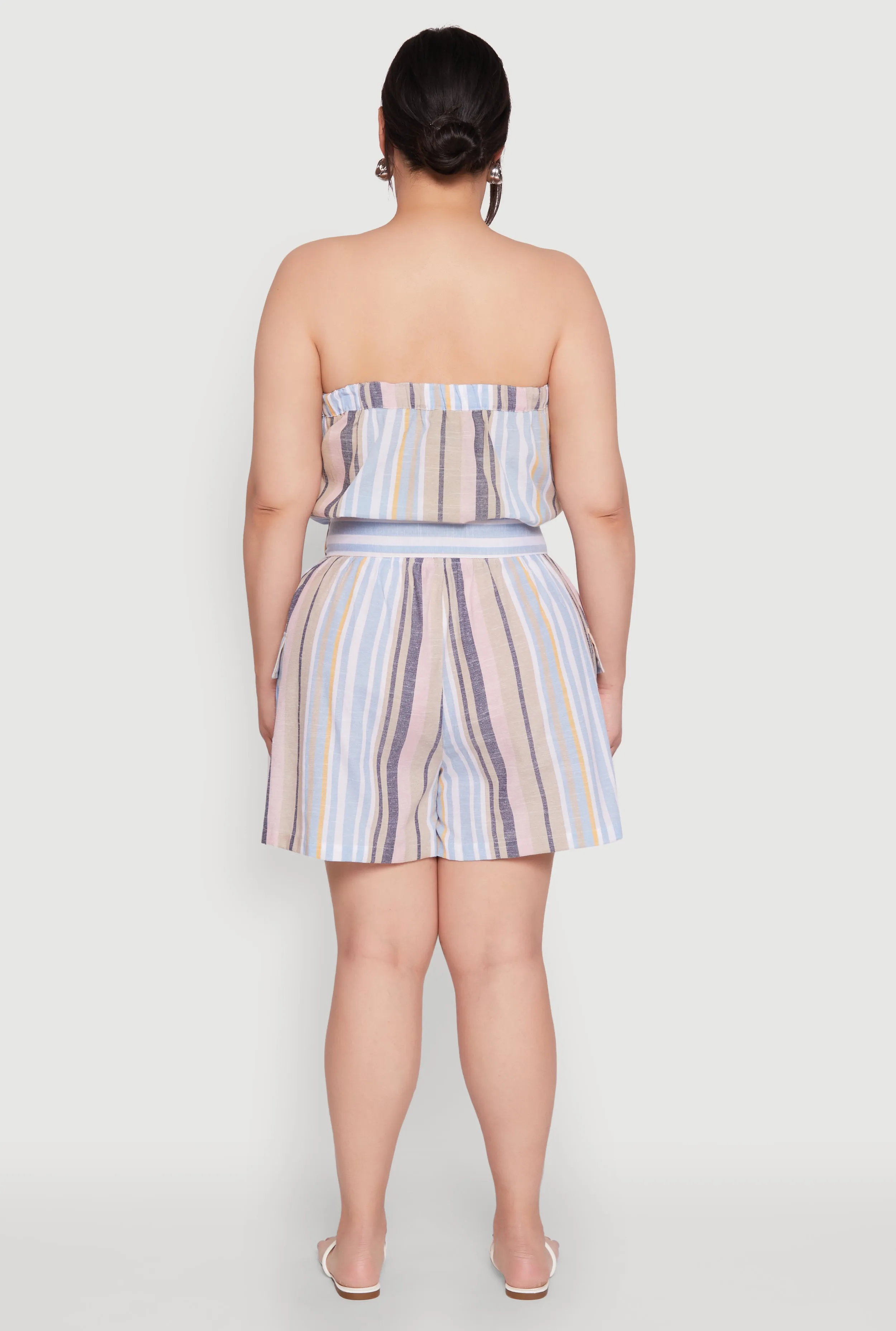 Plus Size Striped Tie Waist Belted Cargo Romper sold by Rainbow product image thumbnail 5