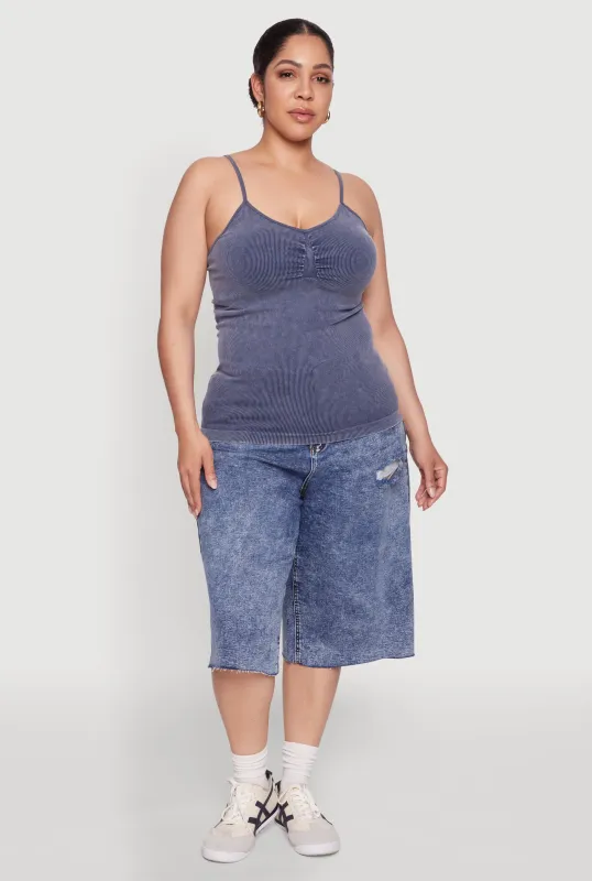 Plus Size Ribbed Knit Seamless Mineral Wash Cami sold by Rainbow