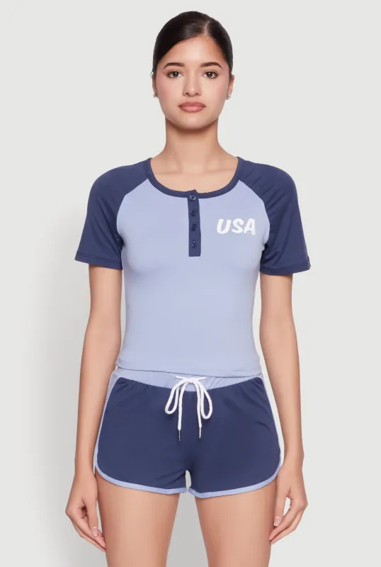 Color Block USA Graphic Baseball Tee sold by Rainbow