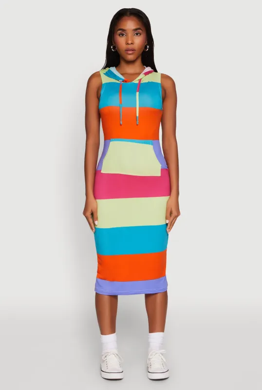 Color Block Stripe Hooded Tank Dress sold by Rainbow