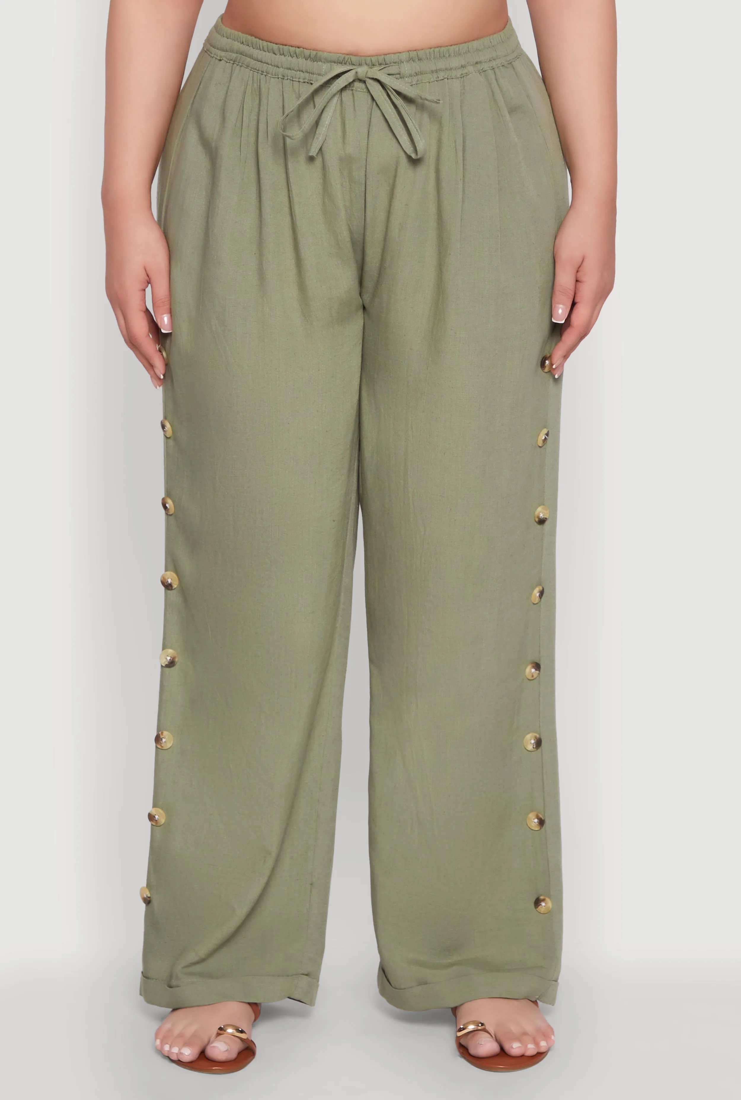 Plus Size Side Button Detail Linen Pants sold by Rainbow product image thumbnail 5