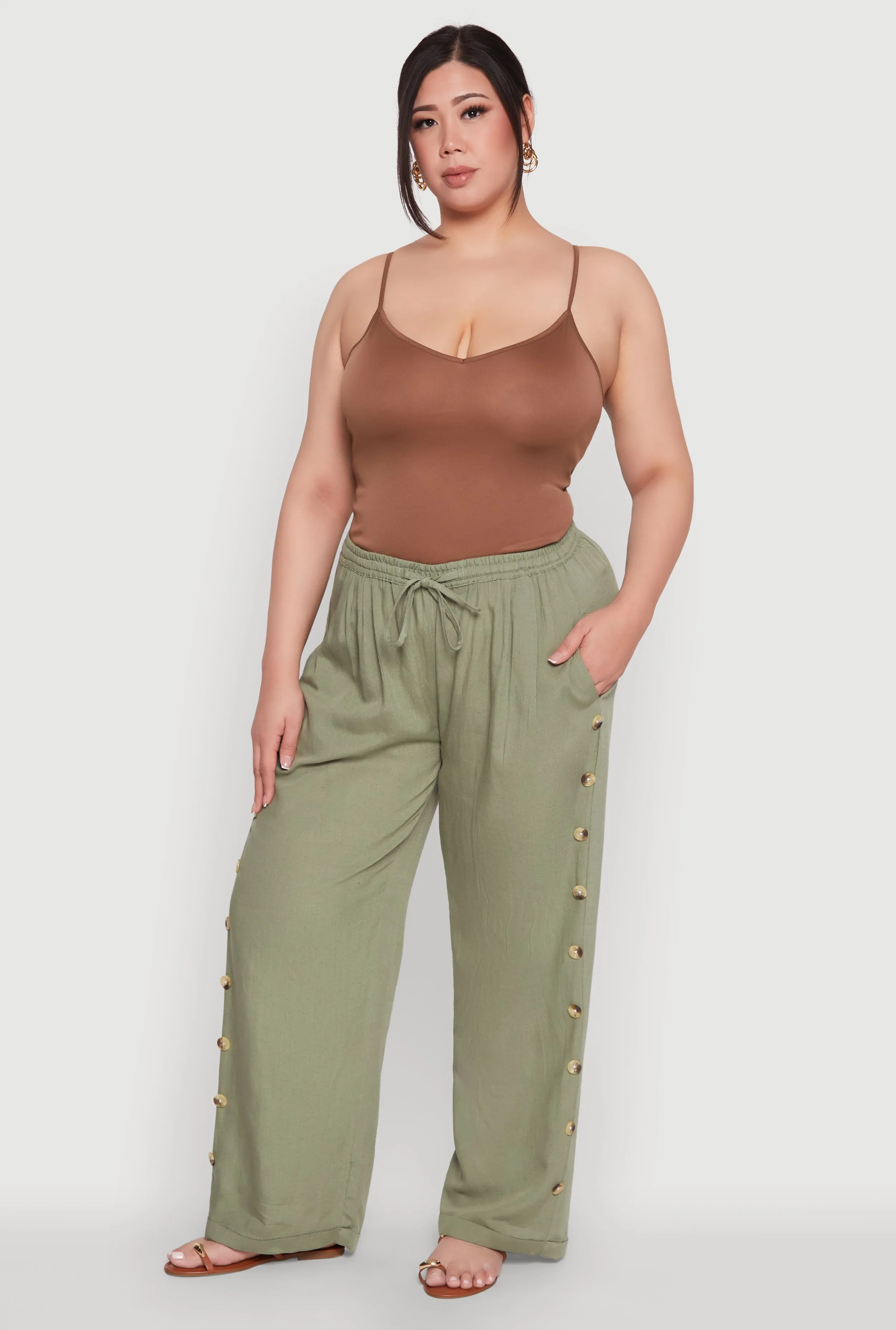 Plus Size Side Button Detail Linen Pants sold by Rainbow product image thumbnail 2
