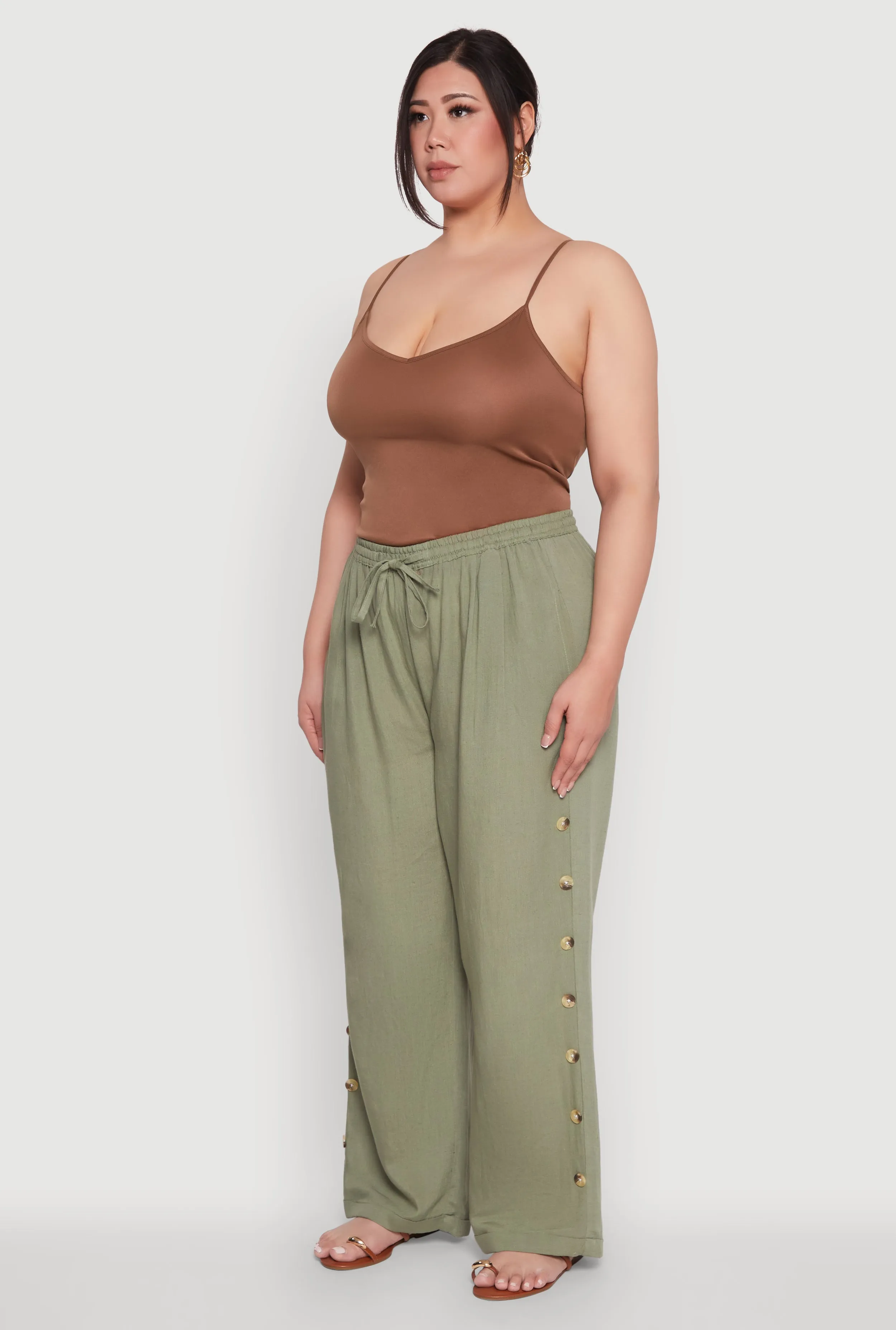 Plus Size Side Button Detail Linen Pants sold by Rainbow product image thumbnail 3