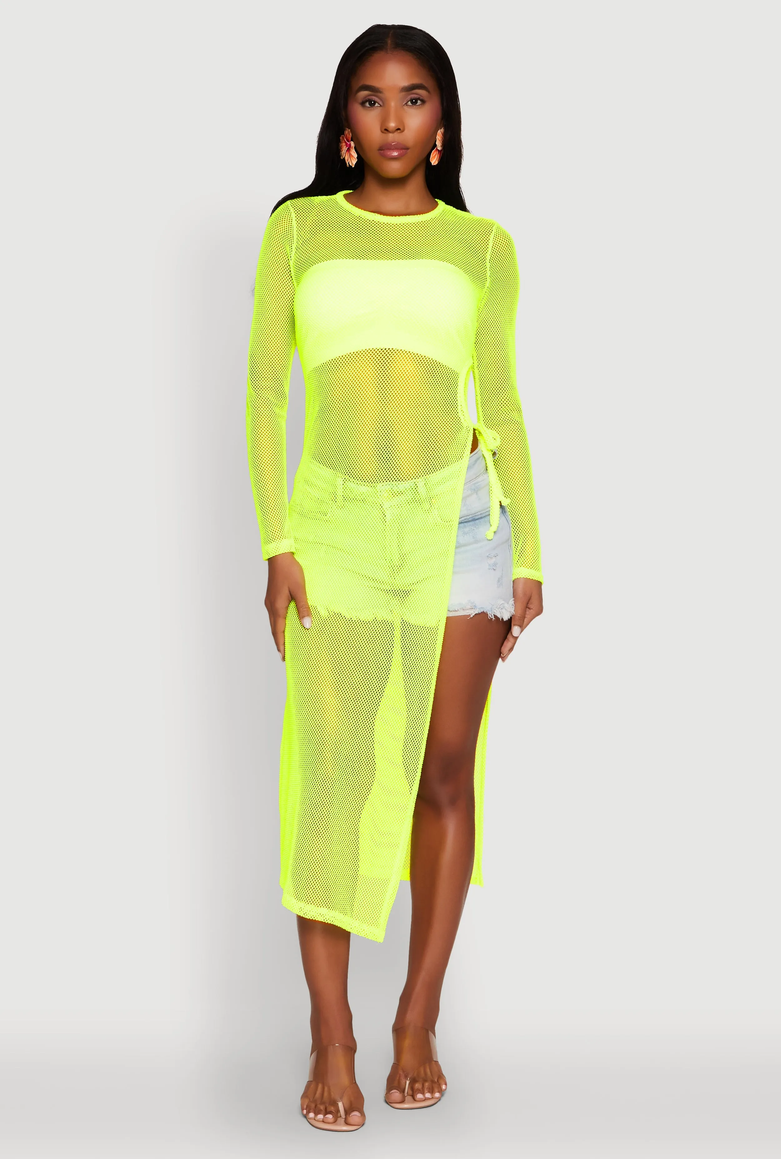 Fishnet Drawstring Keyhole Side Slit Maxi Top sold by Rainbow product image thumbnail 2