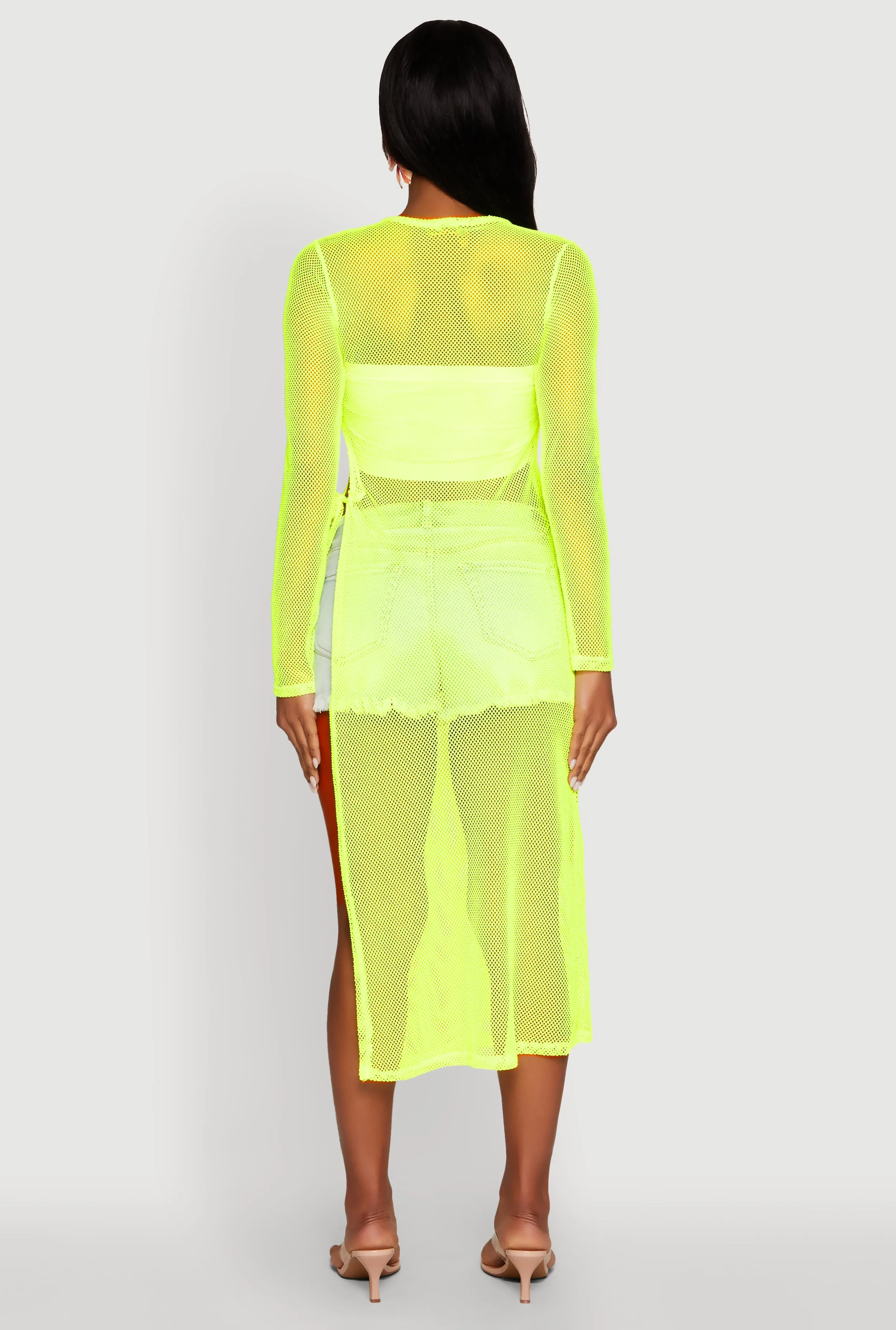 Fishnet Drawstring Keyhole Side Slit Maxi Top sold by Rainbow product image thumbnail 5