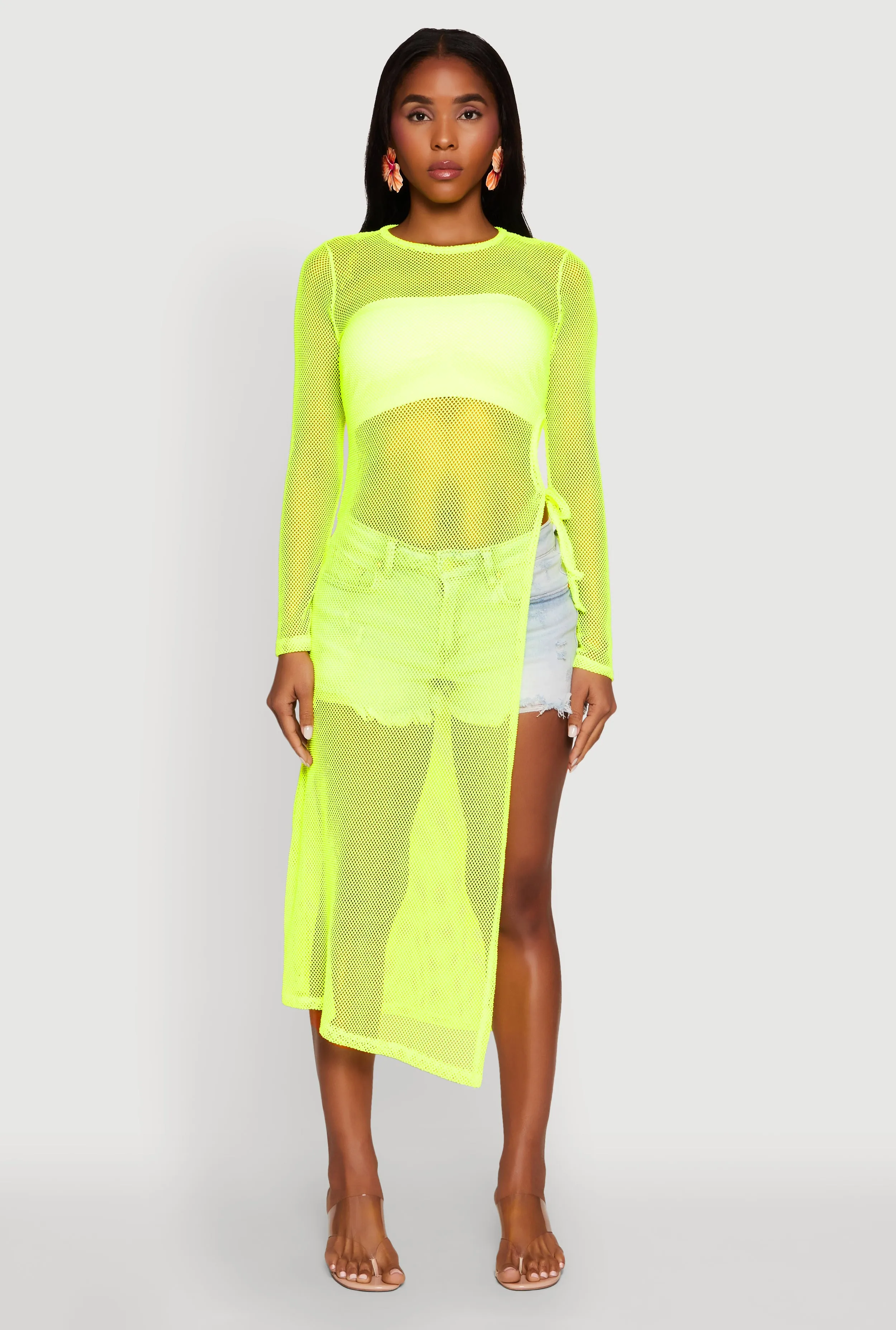 Fishnet Drawstring Keyhole Side Slit Maxi Top sold by Rainbow