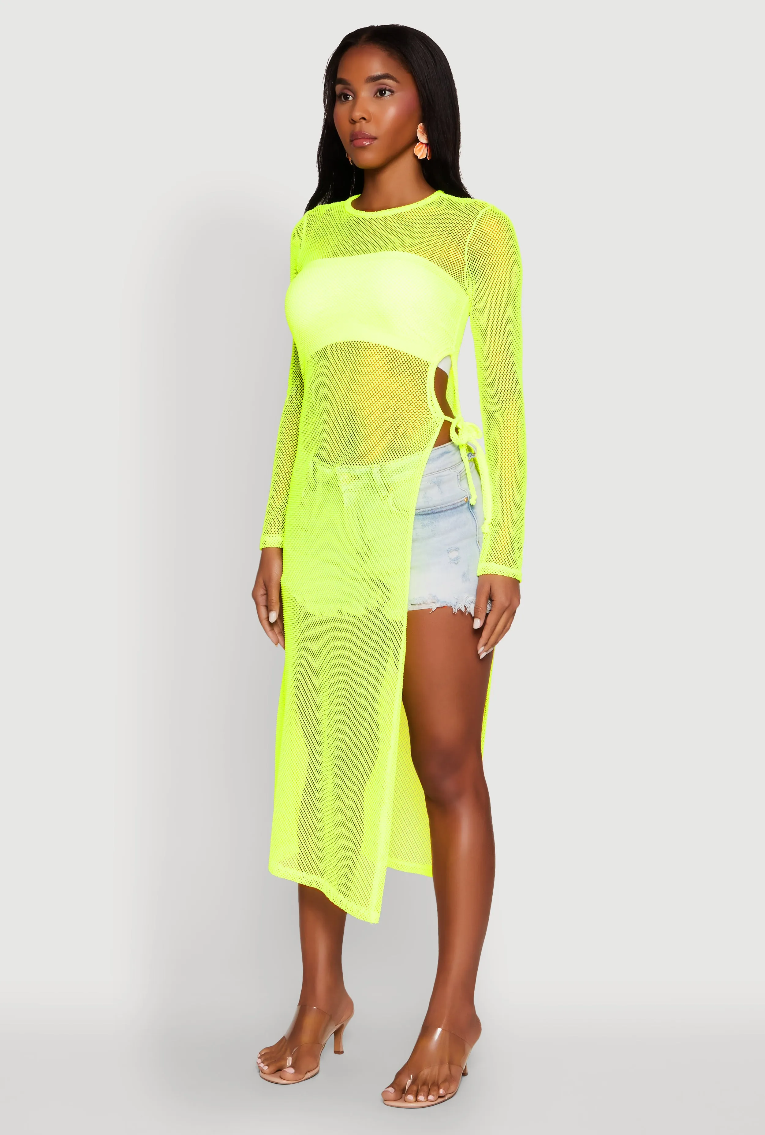 Fishnet Drawstring Keyhole Side Slit Maxi Top sold by Rainbow product image thumbnail 3