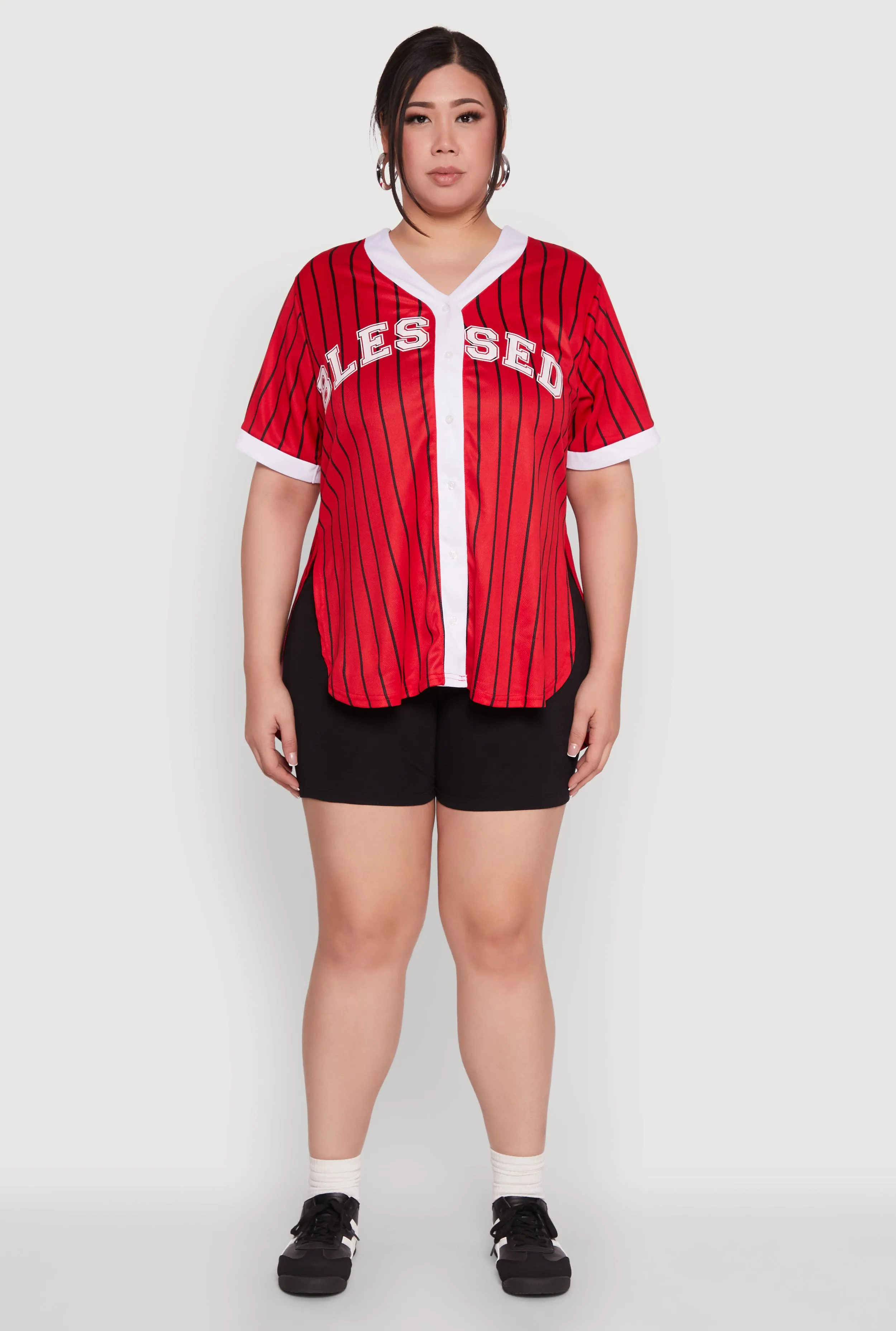 Plus Size Blessed Pinstripe Baseball Shirt sold by Rainbow