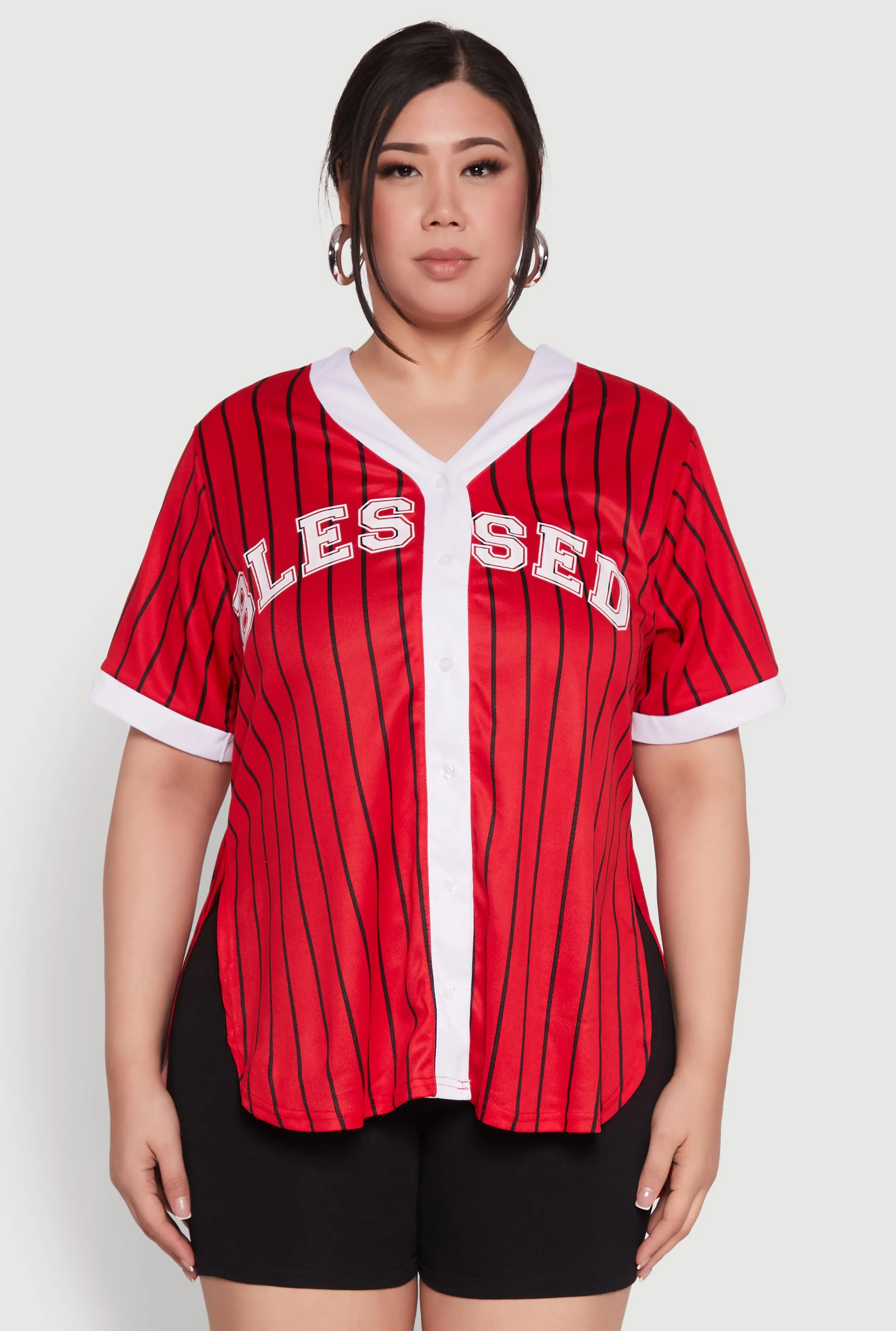 Plus Size Blessed Pinstripe Baseball Shirt sold by Rainbow product image thumbnail 2