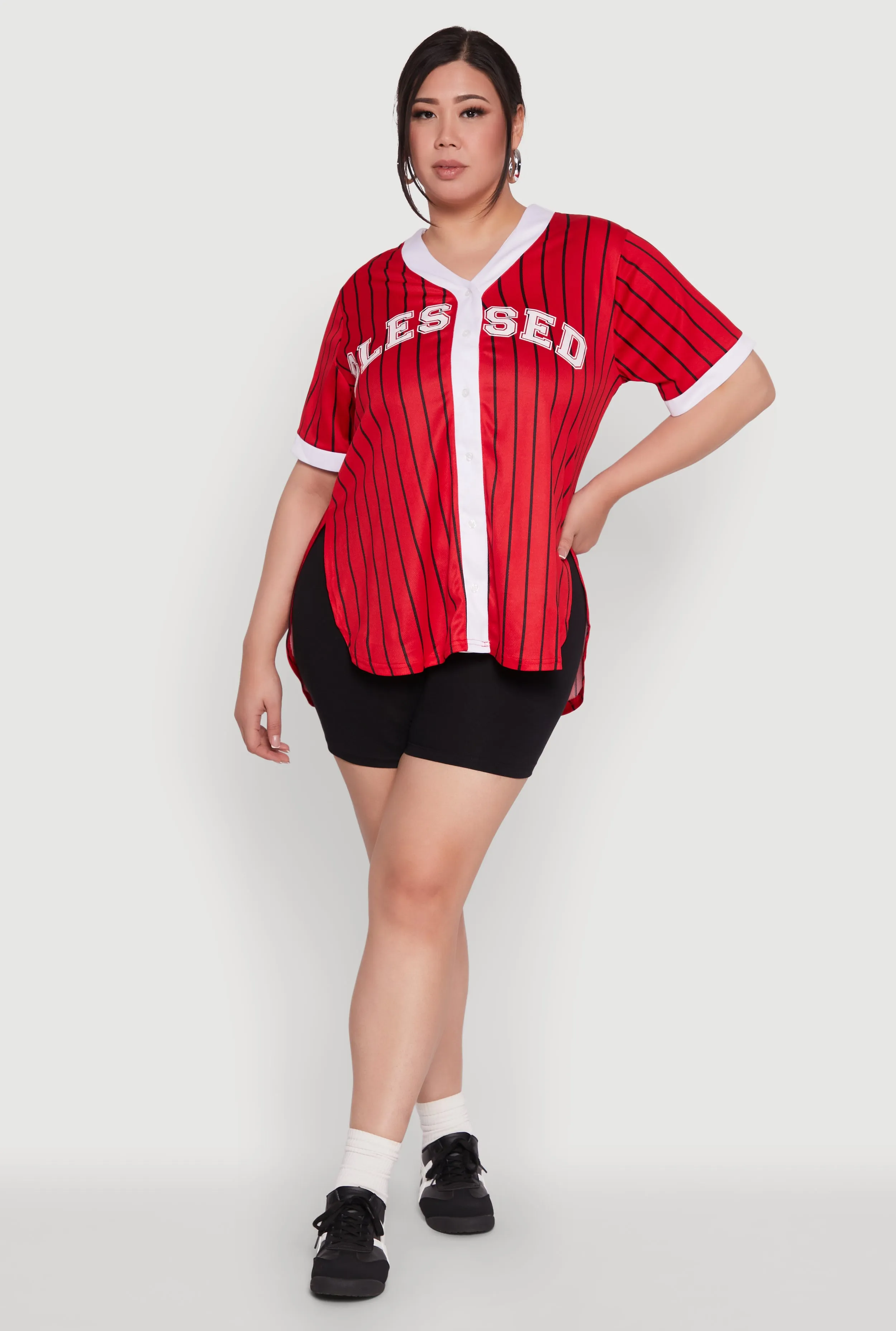 Plus Size Blessed Pinstripe Baseball Shirt sold by Rainbow product image thumbnail 3