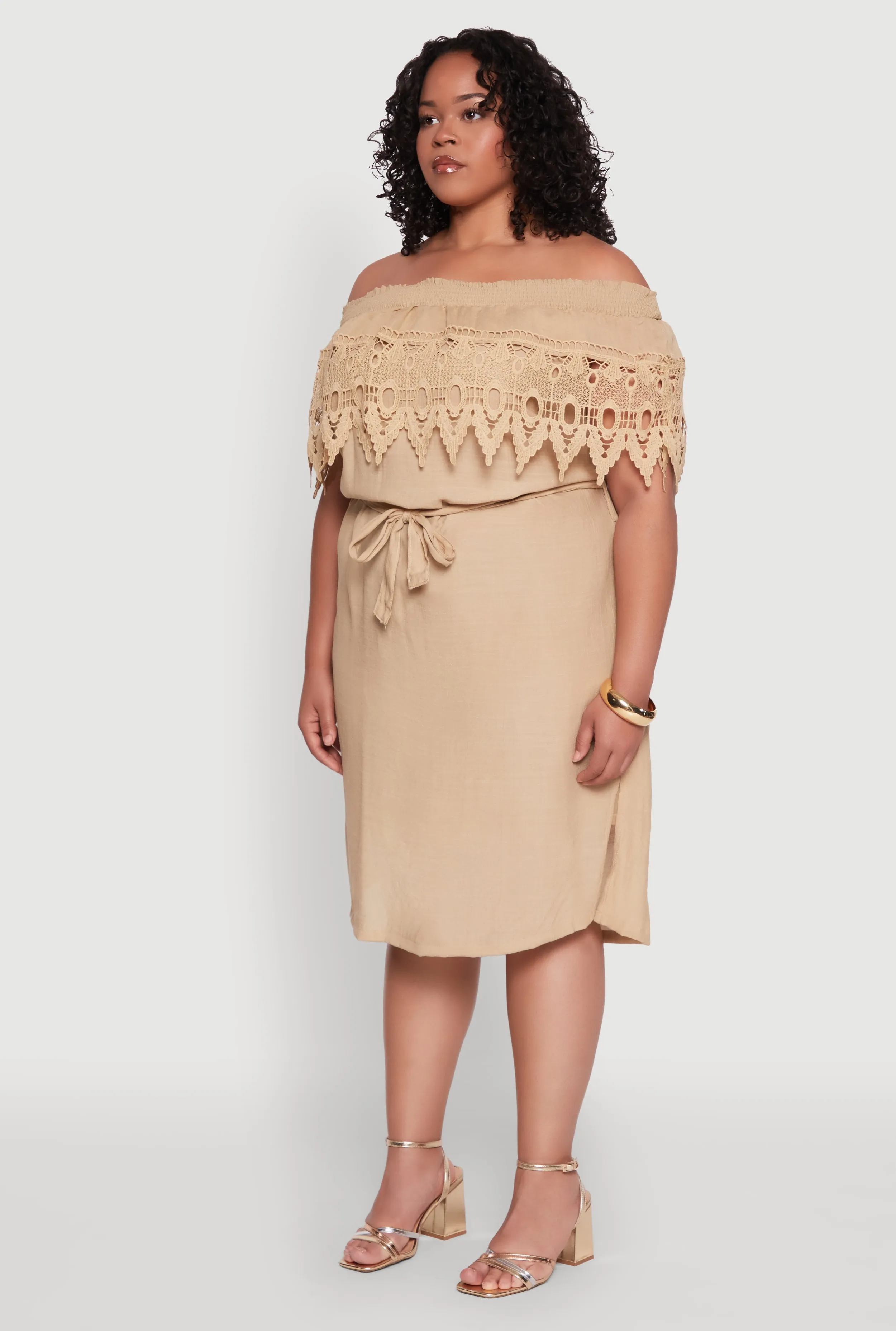 Plus Size Crochet Overlay Off The Shoulder Dress sold by Rainbow product image thumbnail 3