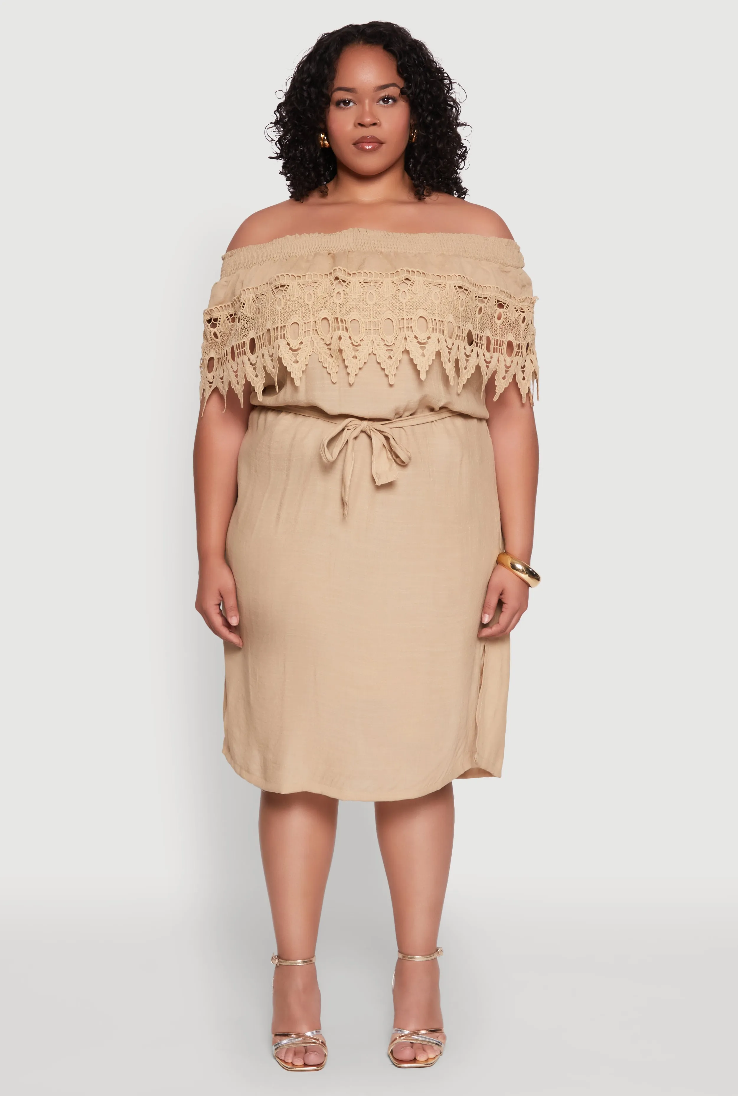 Plus Size Crochet Overlay Off The Shoulder Dress sold by Rainbow product image thumbnail 2