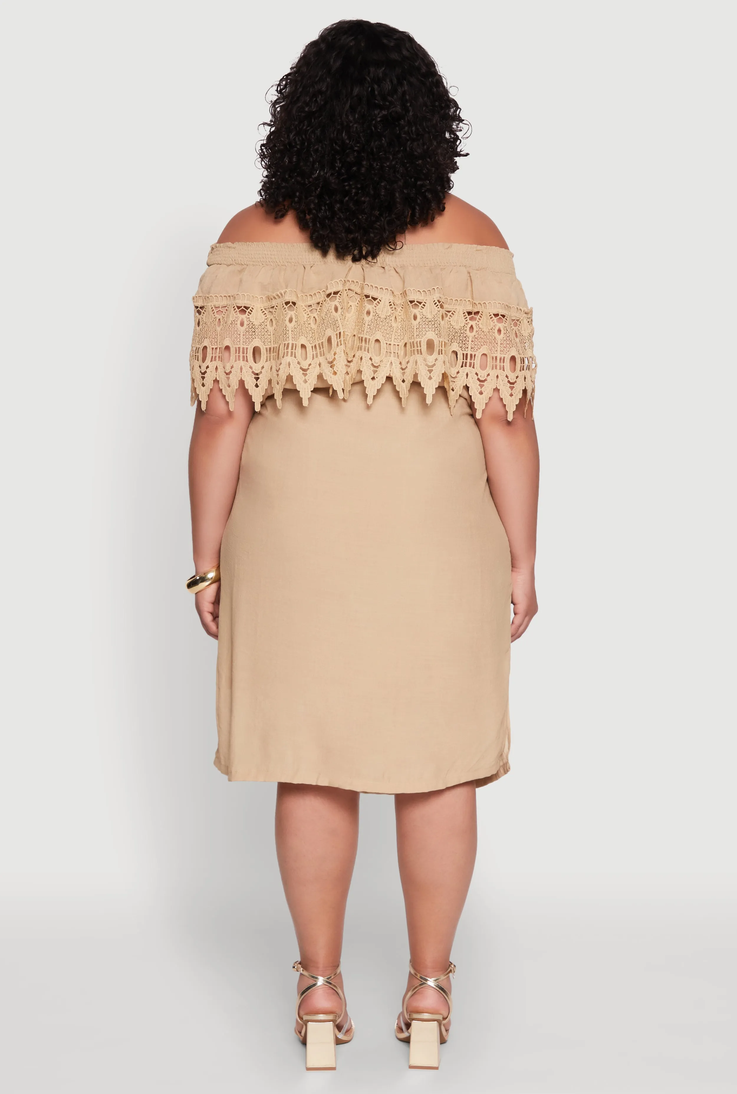 Plus Size Crochet Overlay Off The Shoulder Dress sold by Rainbow product image thumbnail 5
