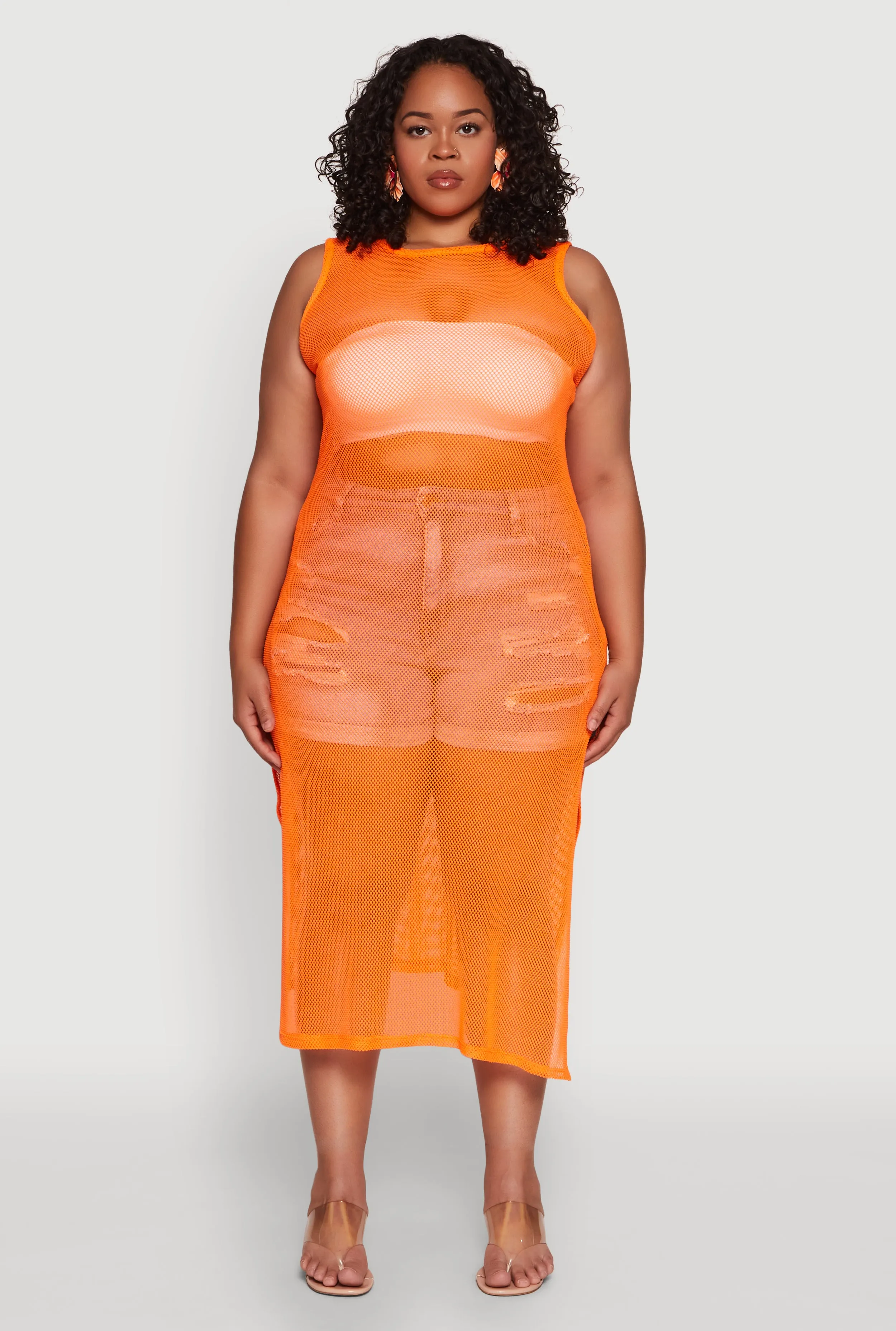 Plus Size Fishnet Side Slit Maxi Tank Top sold by Rainbow