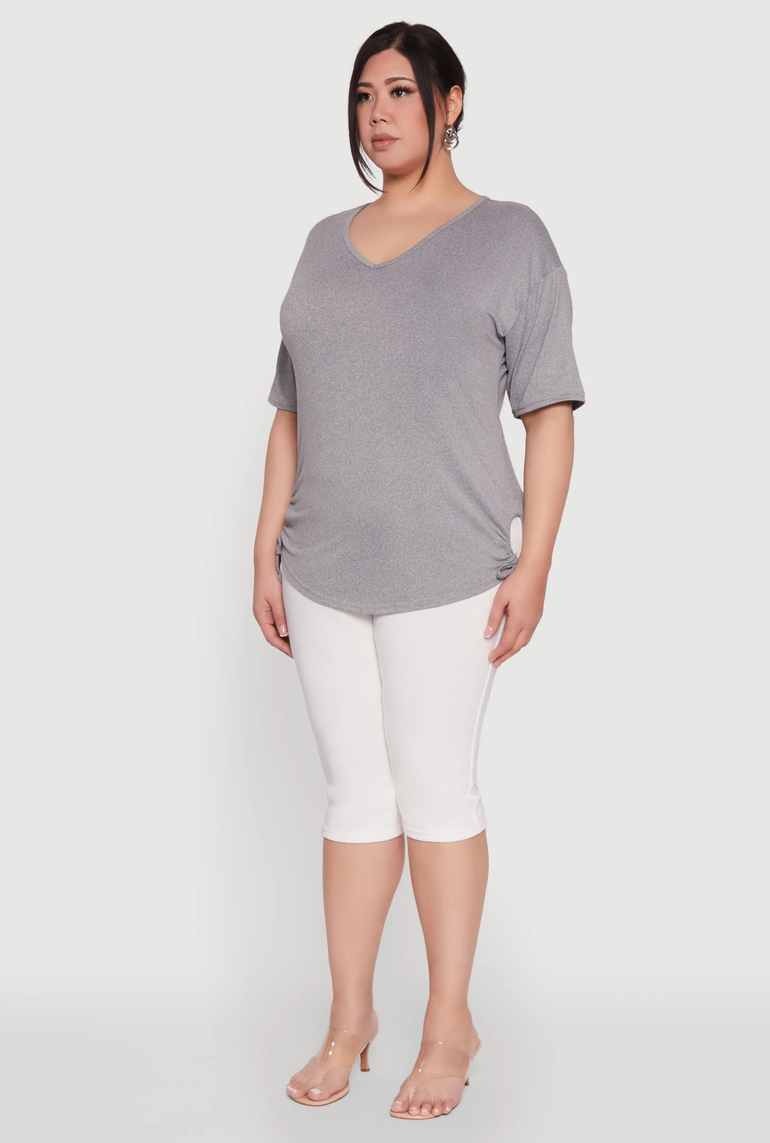 Plus Size Ruched Side Tie V Neck Top sold by Rainbow product image thumbnail 5