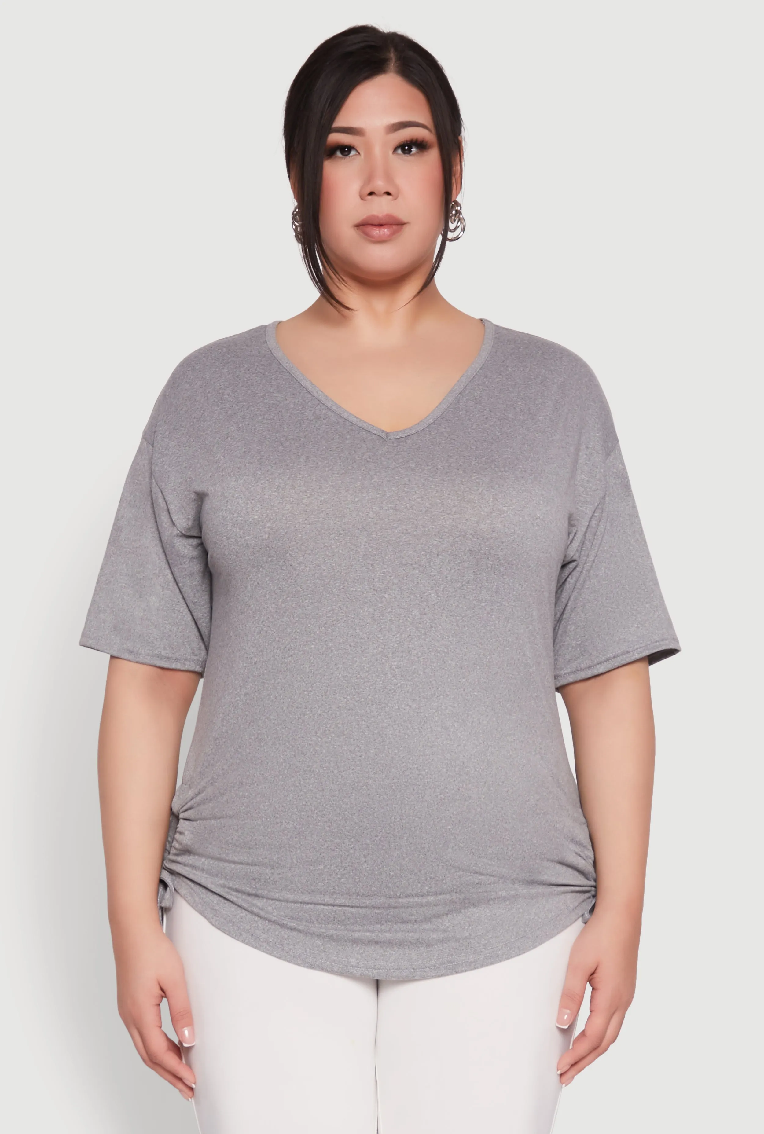 Plus Size Ruched Side Tie V Neck Top sold by Rainbow product image thumbnail 2