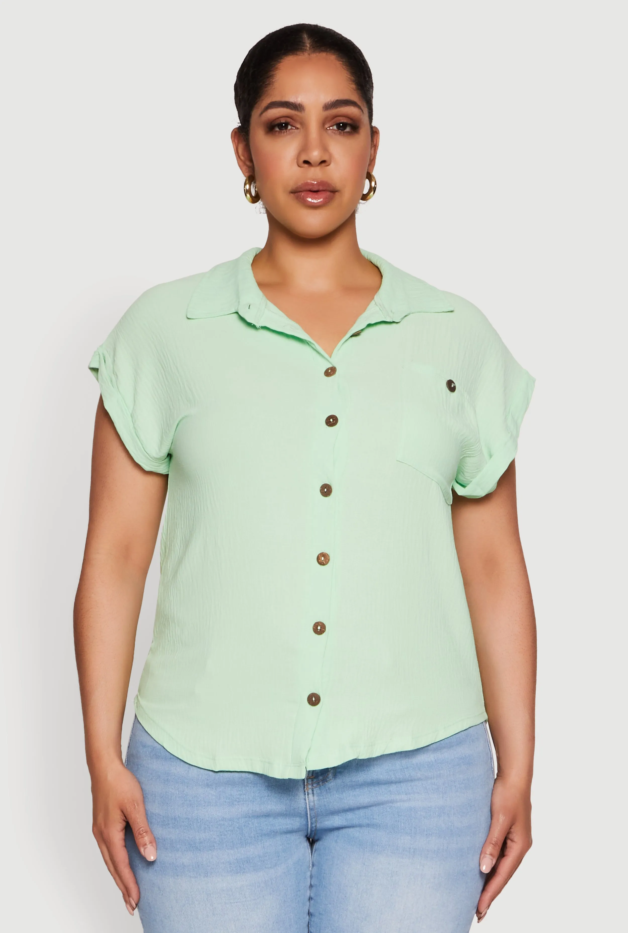 Plus Size Airy Button Front Shirt sold by Rainbow product image thumbnail 2